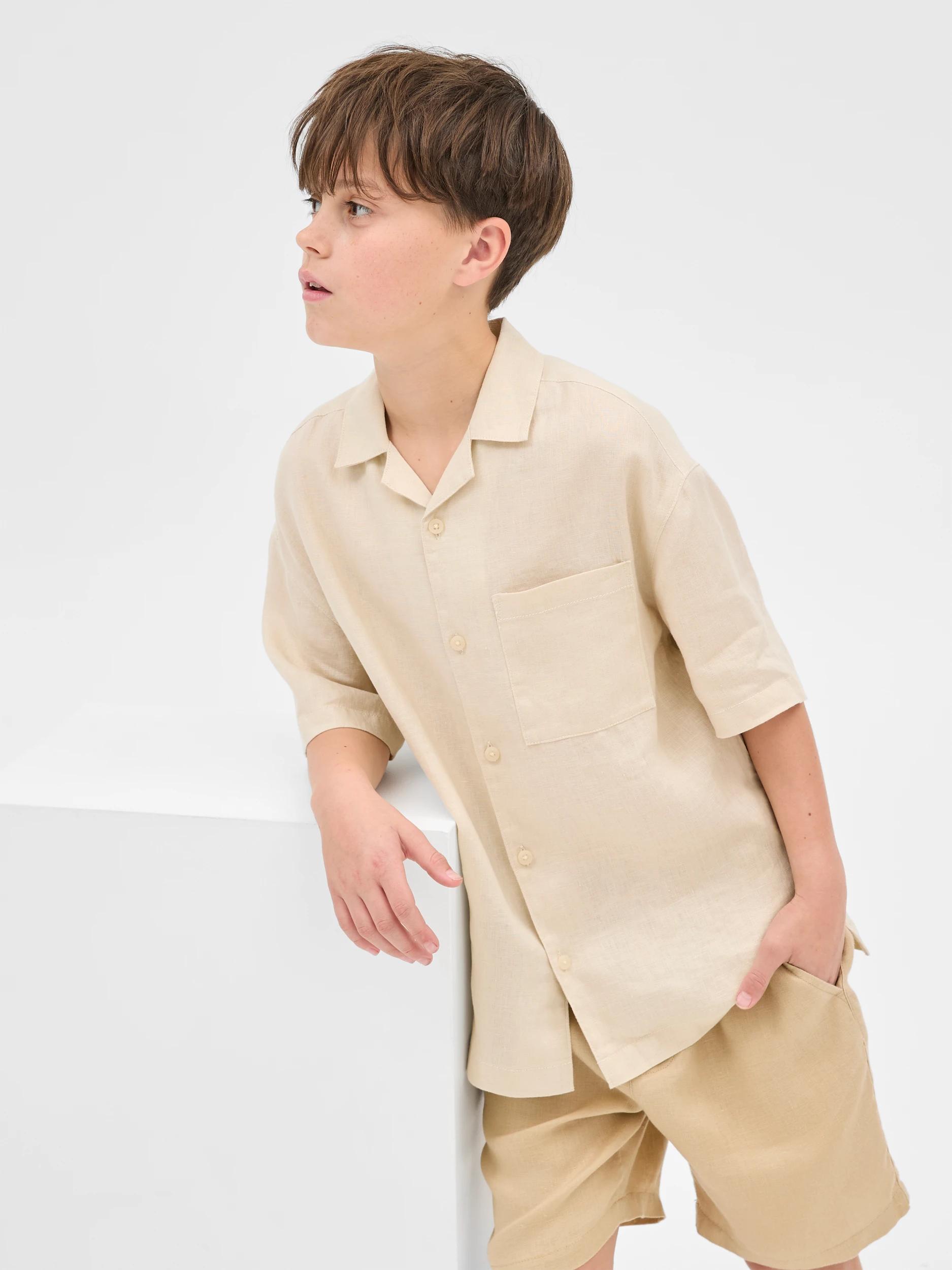4 Target Kids European Linen Short Sleeve Shirt CREAM, 4 of 6