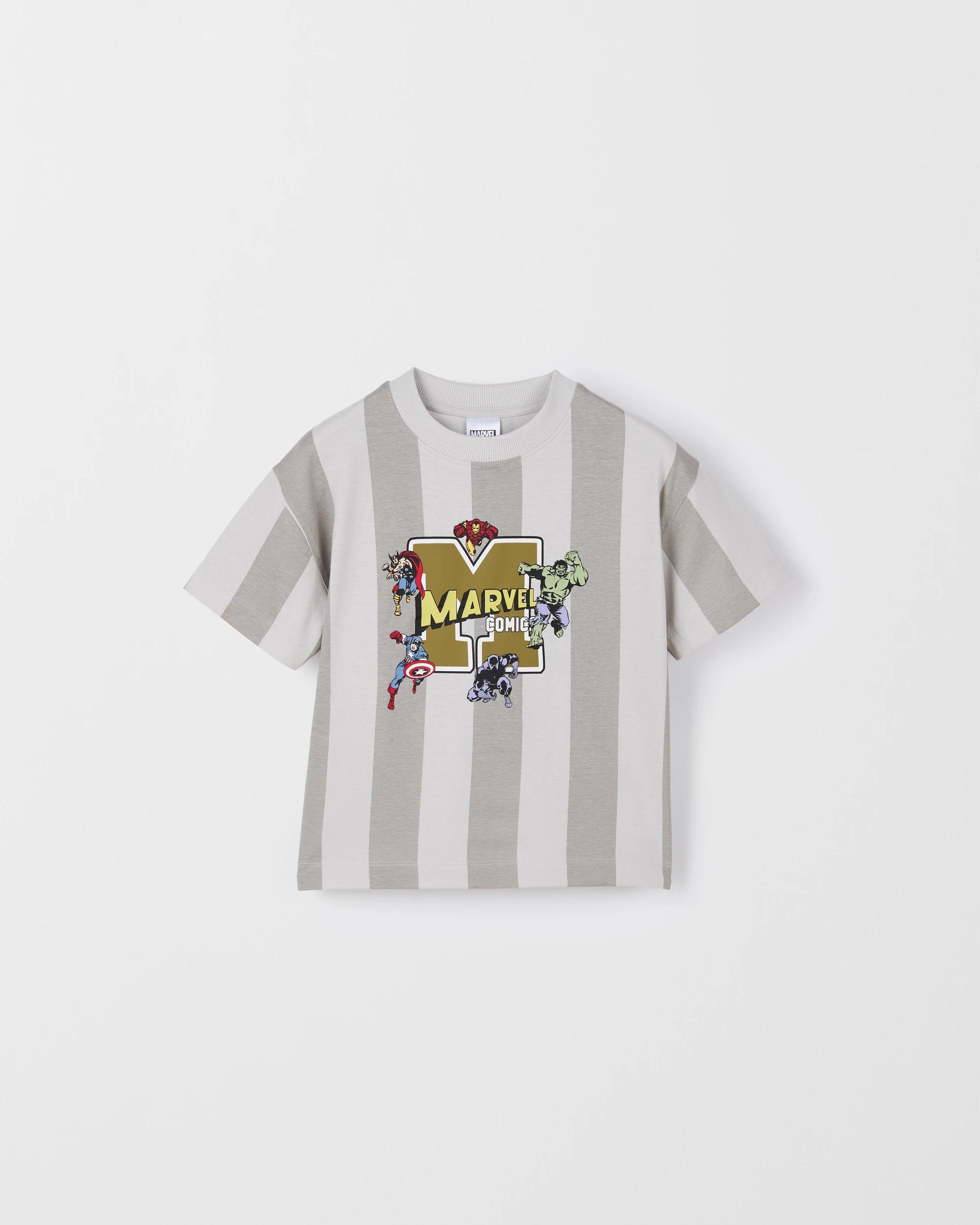 1 Disney Marvel Australian Cotton Oversized Stripe T-Shirt GREY, 1 of 1