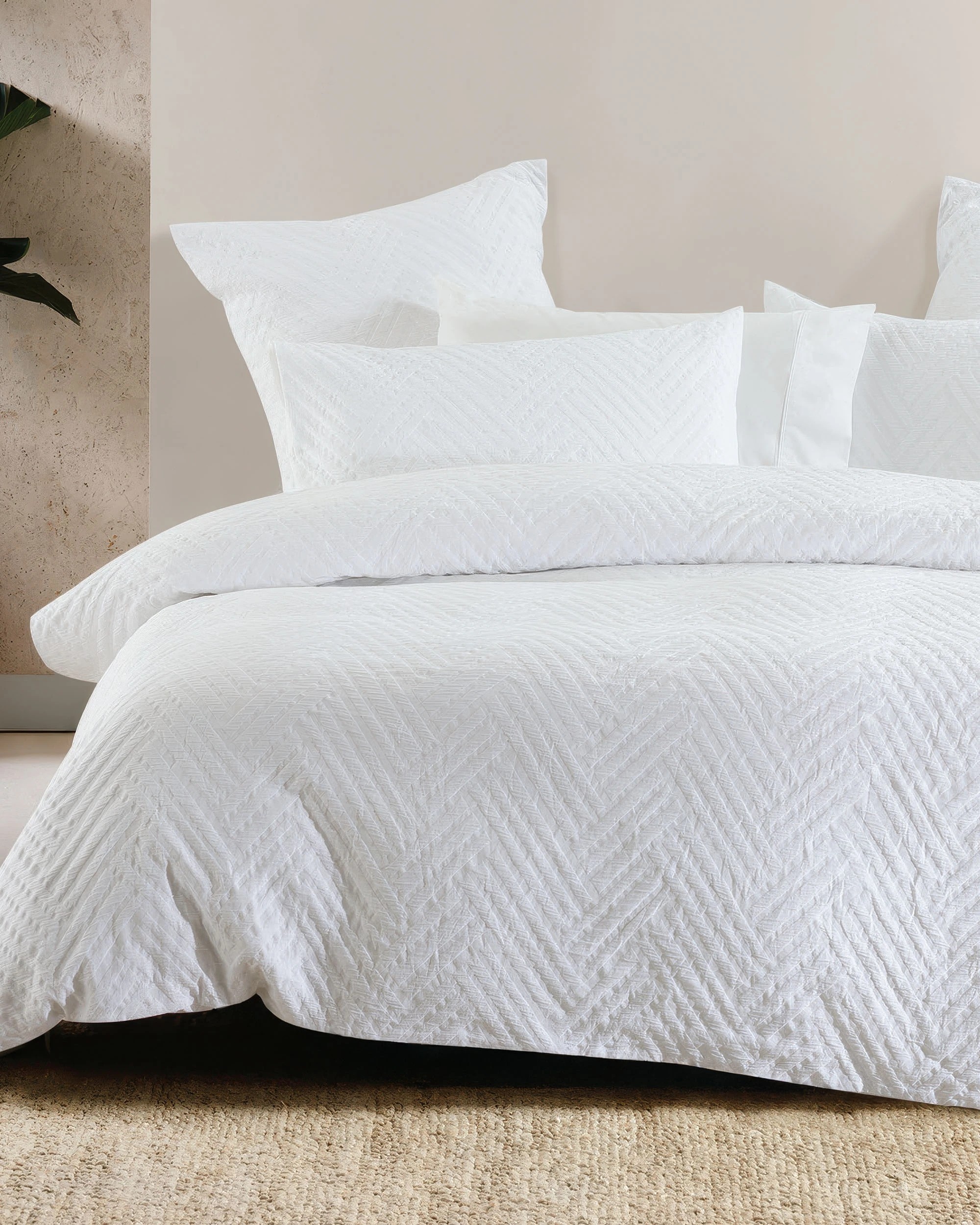 1 Bambury Panama Jacquard Cotton-Polyester Blend  Easy Care Machine Washable  Quilt Cover Set - Queen Bed - White, 1 of 4