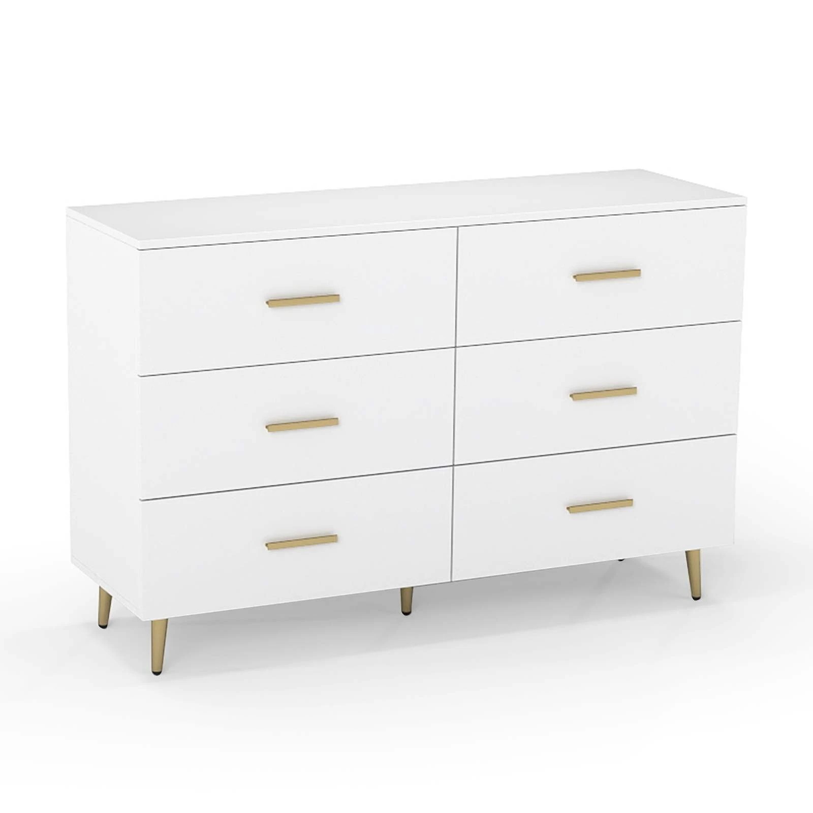 1 Costway 6 Chest of Drawers Storage Cabinet Dresser Tallboy Lowboy Organizer - White, 1 of 5