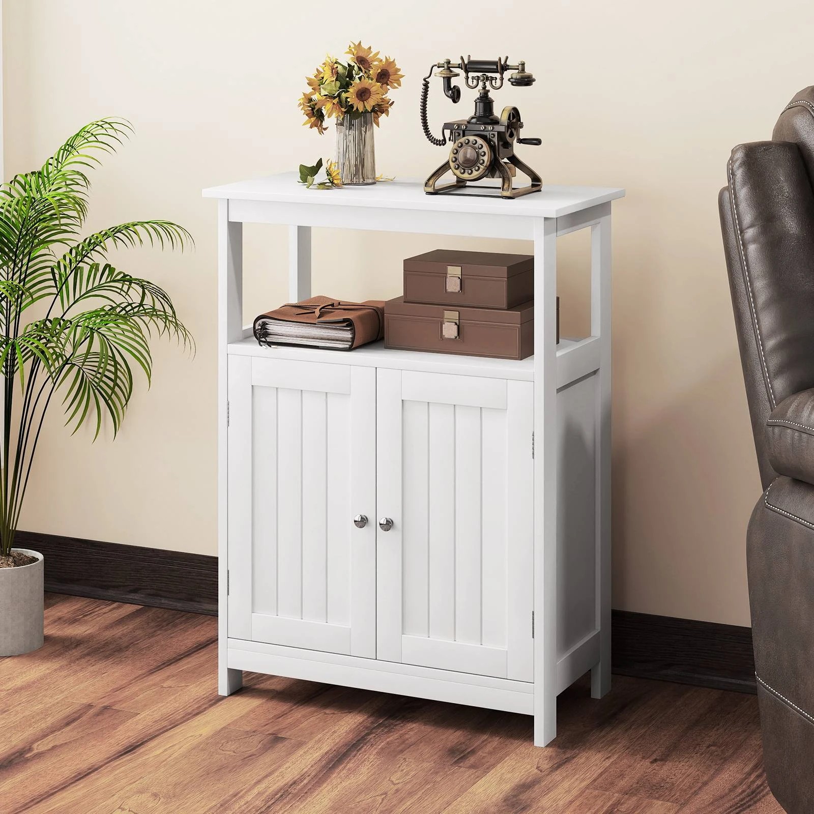 2 Costway Bathroom Floor Cabinet w/Open Compartment Storage Organizer, 2 of 5