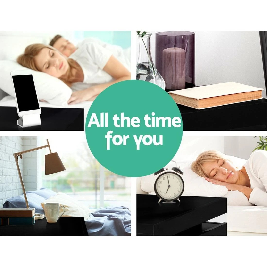 8 Artiss Bedside Table LED 3 Drawers - Black, 8 of 8