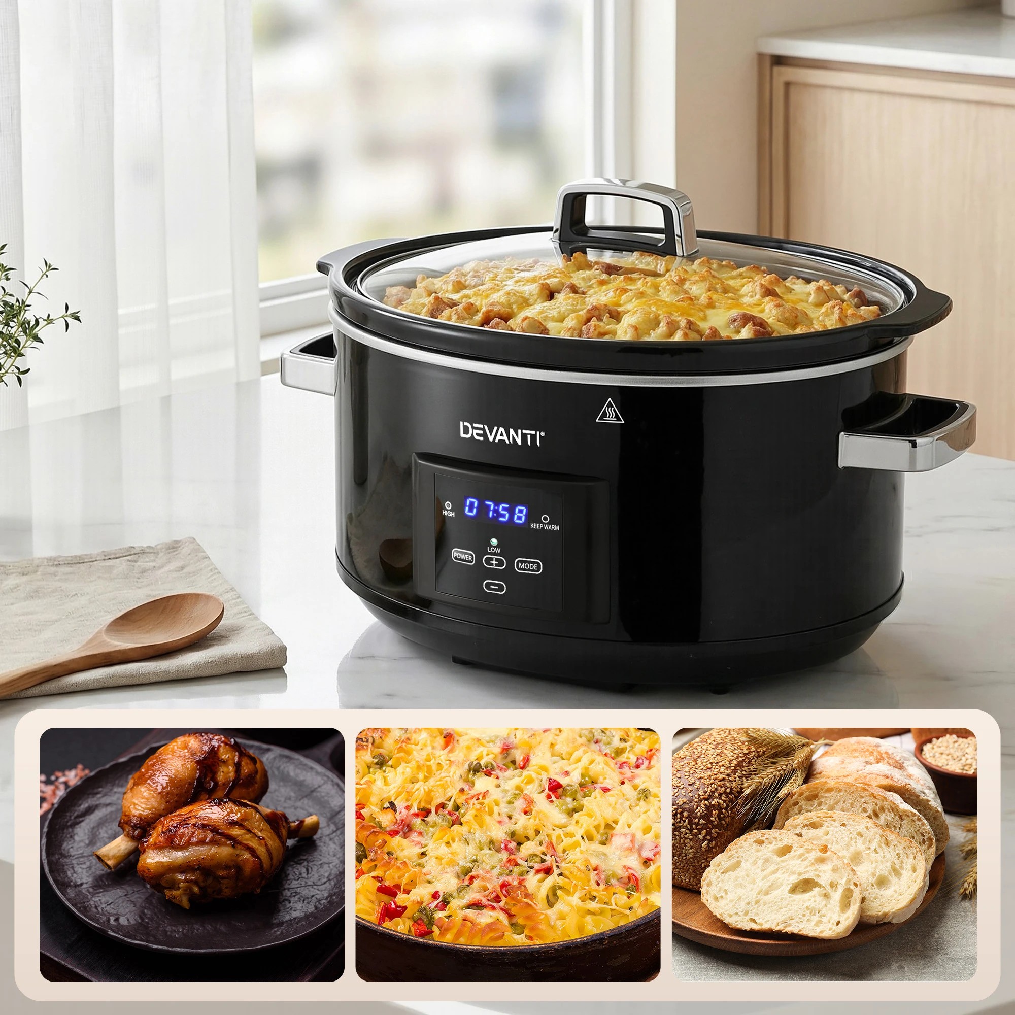 6 Devanti 8L Slow Cooker Electric Multi Cooker with 3 Heat Settings and Keep Warm - Black, 6 of 9