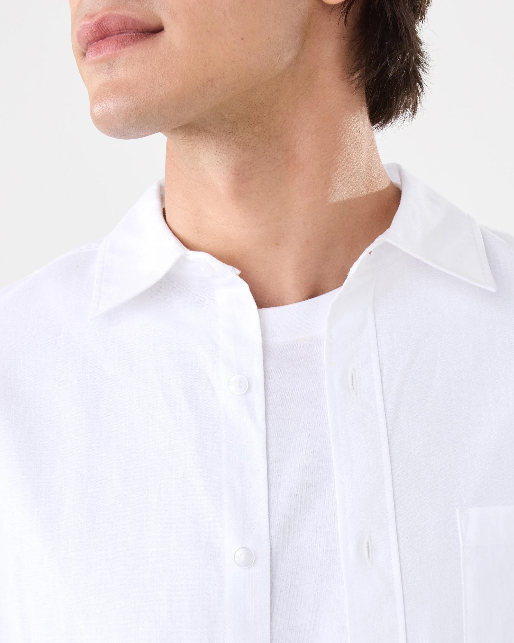 6 Long Sleeve Cotton Linen Shirt WHITE, 6 of 7