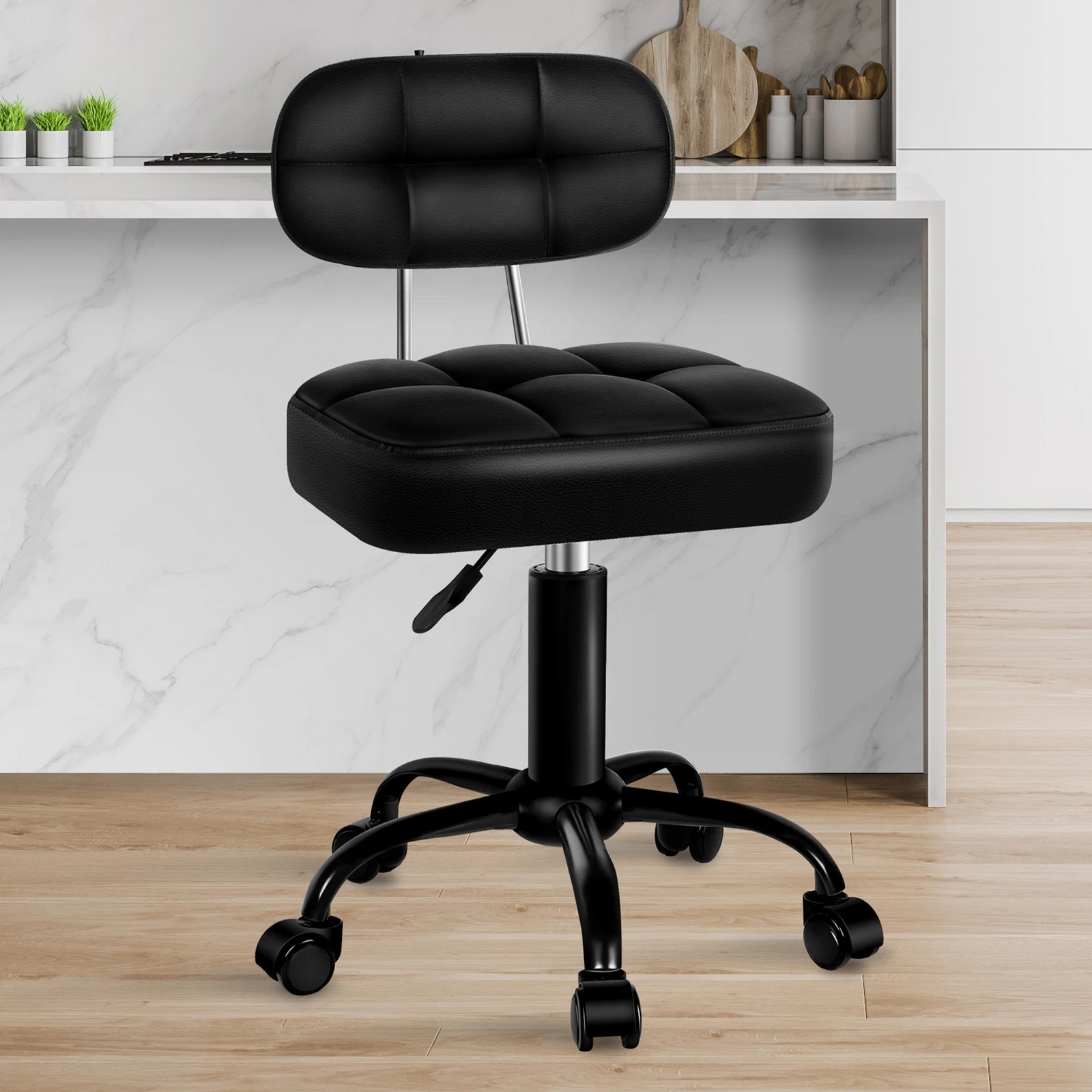 10 Alfordson 2x Salon Stool Backrest Swivel Barber Hair Dress Chair Tufan - All Black, 10 of 10