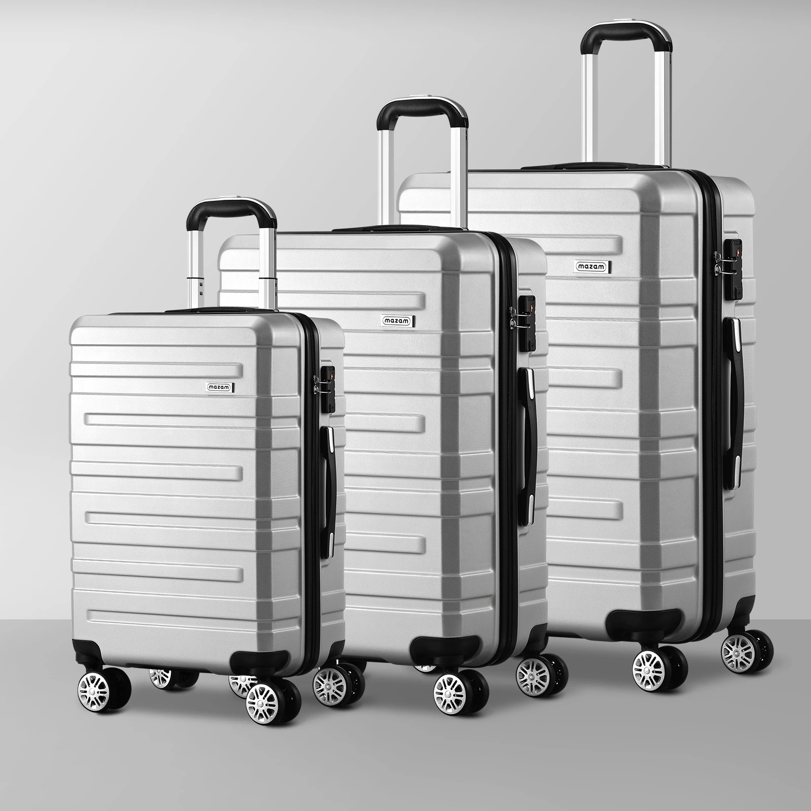 3 Mazam 3PCS Luggage Suitcase Trolley Set Travel TSA Lock ABS Hard Case - Silver, 3 of 8