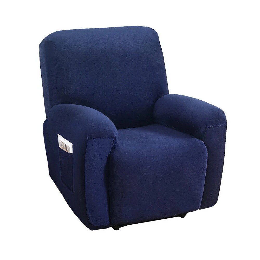 1 Artiss Recliner Chair Covers 1 Seater Velvet Navy - Blue, 1 of 5
