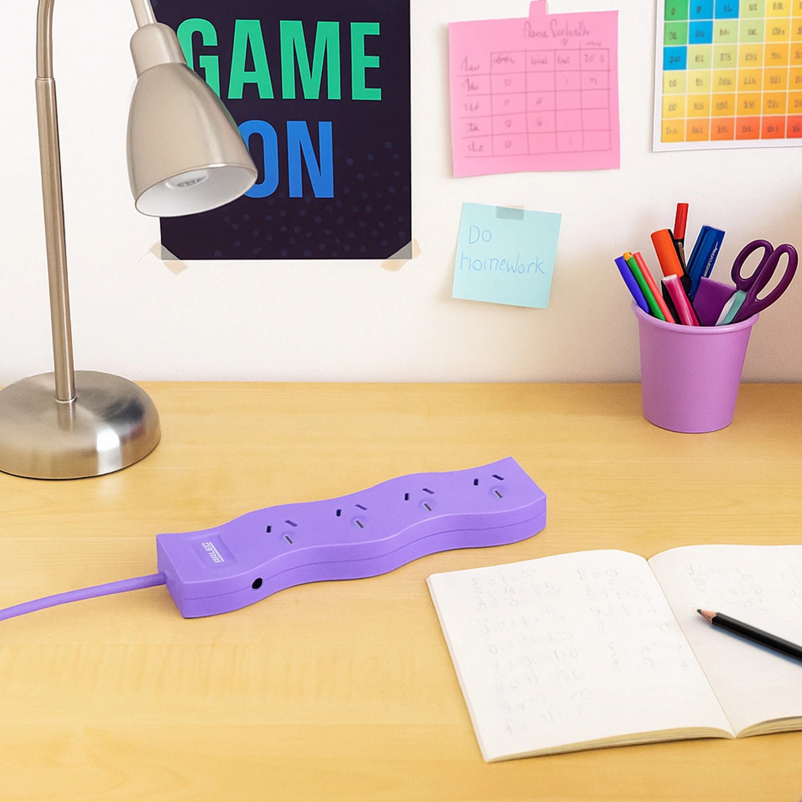 1 Arlec 4 Outlet Zig Zag Overload Protected Powerboard - Lilac - Purple, 1 of 4