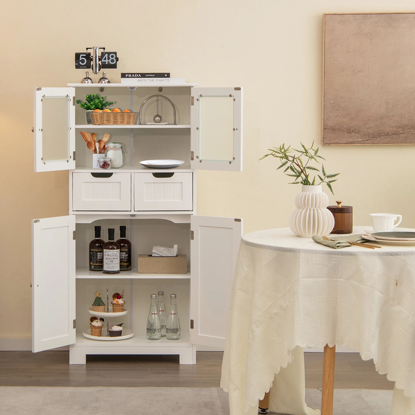 5 Costway Floor Storage Cabinet Kitchen Pantry Cupboard Multifunctional Organizer - White, 5 of 7