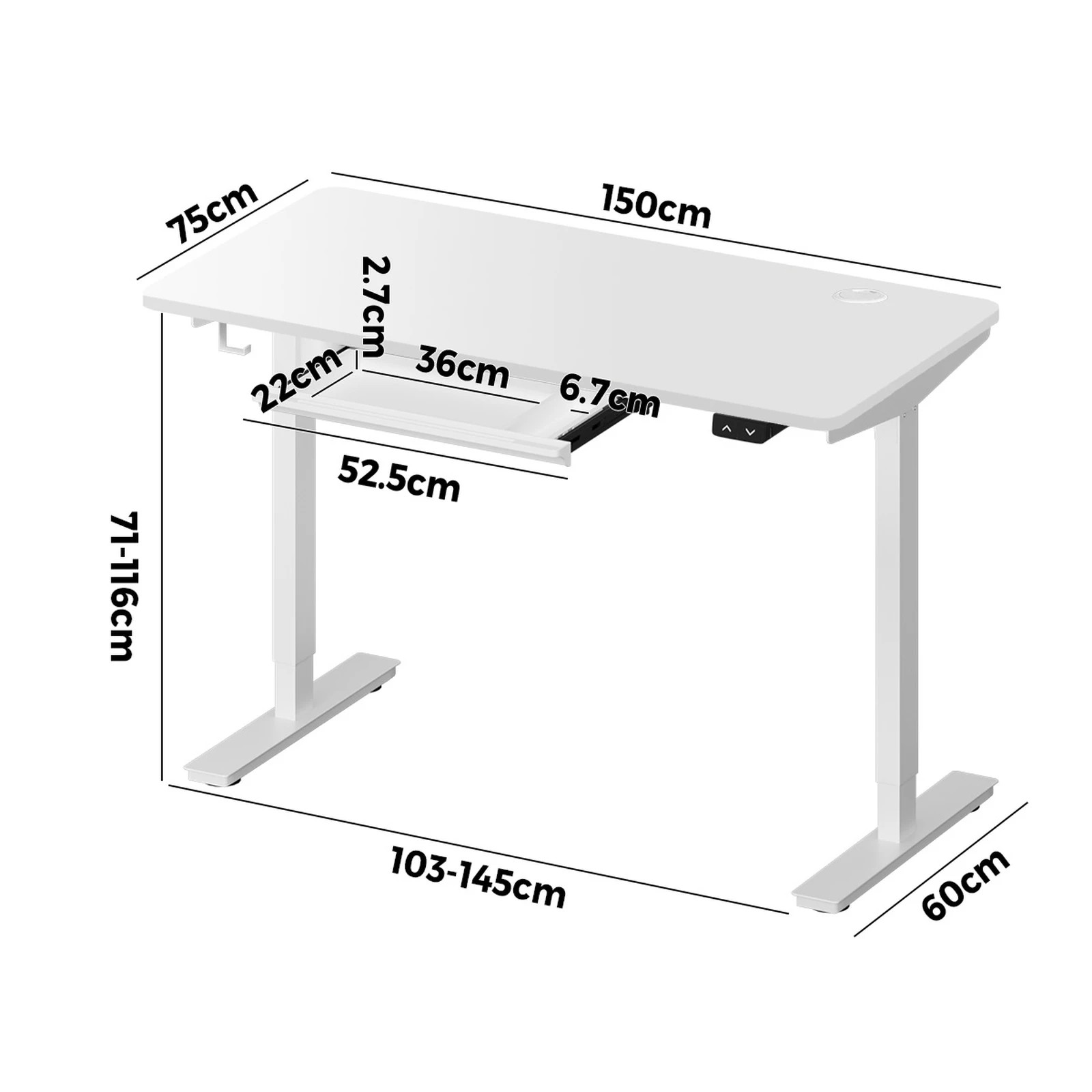 4 Oikiture 150cm Electric Standing Desk With Drawer Height Adjustable
 - White, 4 of 4