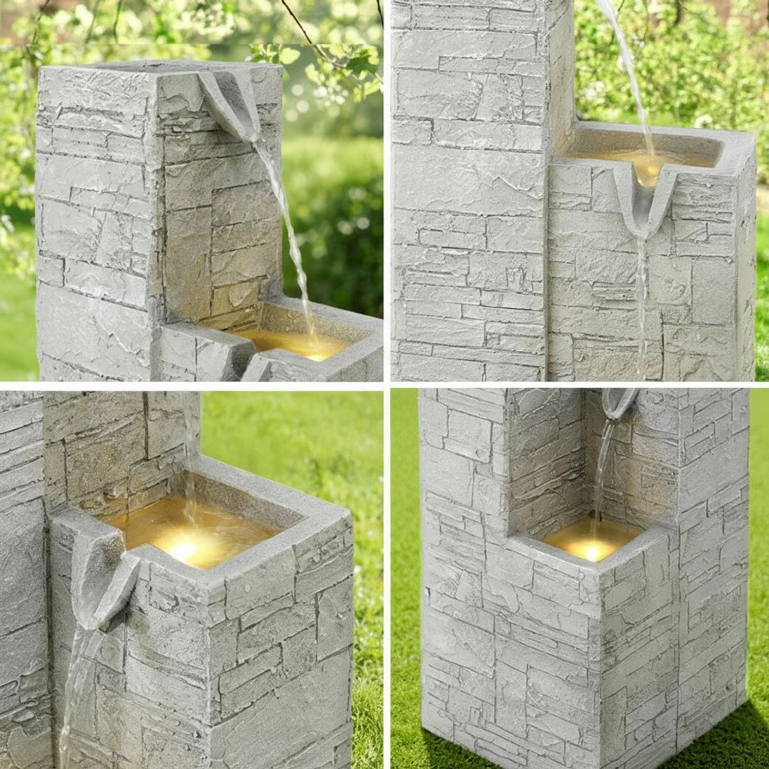 7 Gardeon Solar Fountain Water Feature Outdoor Indoor 4-Tier Square Cascading - Beige, 7 of 8