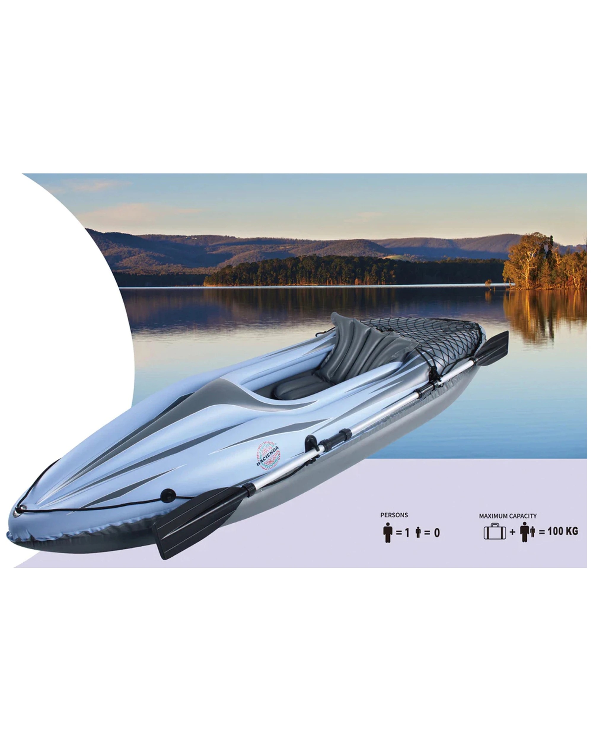 7 Hacienda Inflatable Single Person Kayak PVC 100kg 274cm With Oar And Pump - Blue, 7 of 7