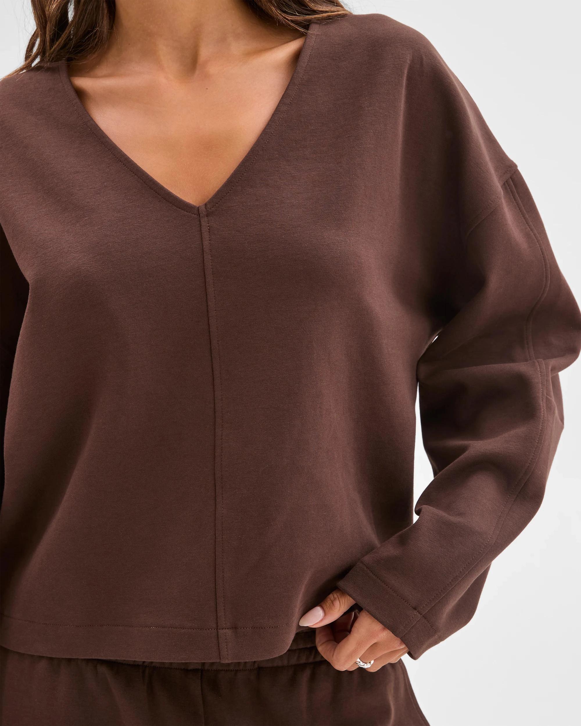 5 Lily Loves Australian Cotton Blend V-Neck Jumper COFFEE BEAN, 5 of 6