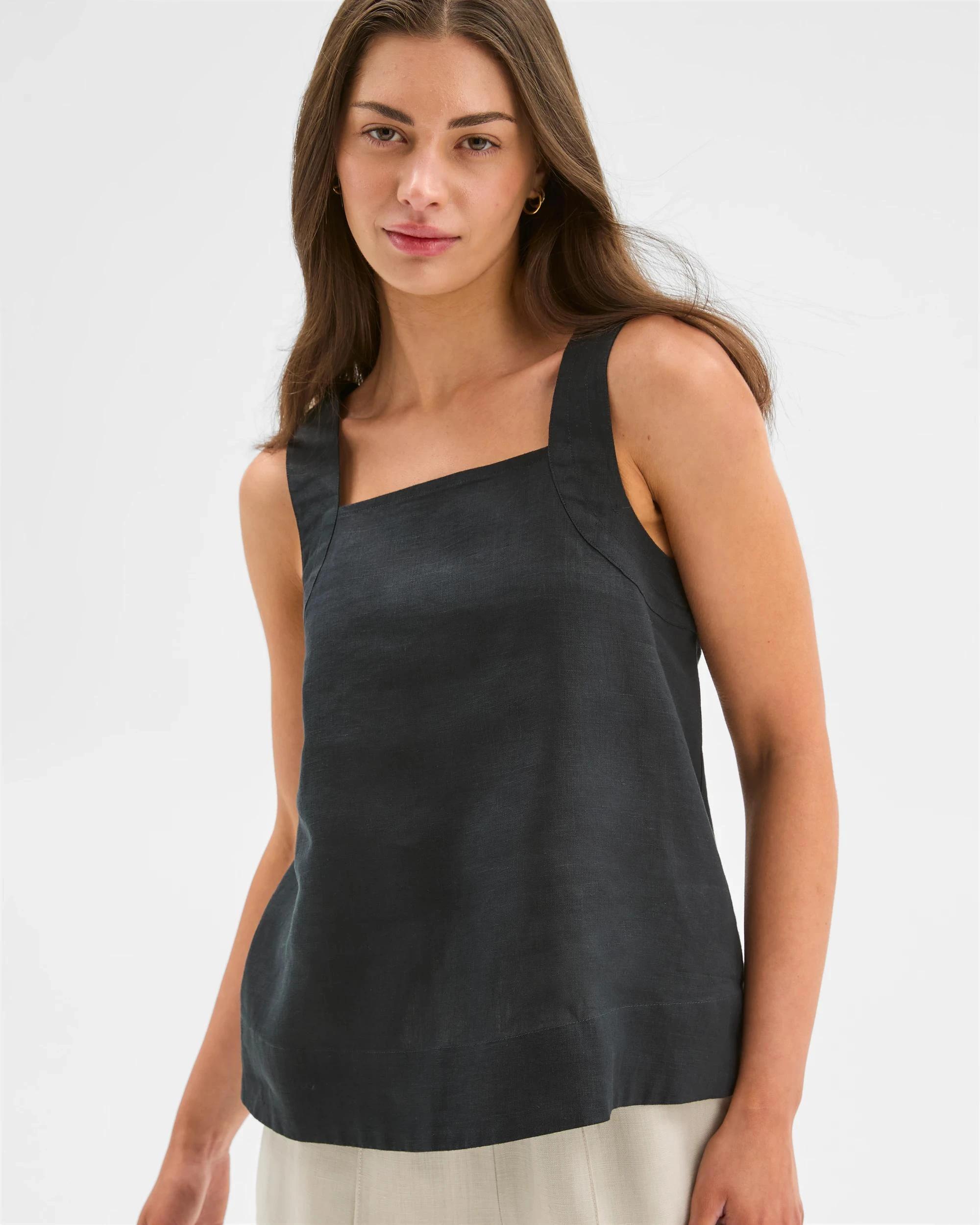 4 Target Petites European Linen Sleeveless Stitch Detail Cami BLACK, 4 of 6
