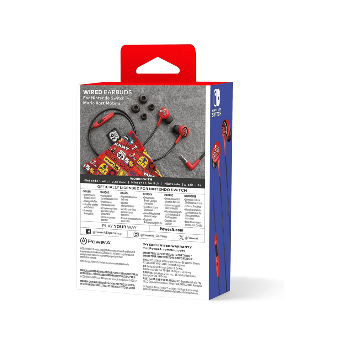 4 PowerA Nintendo Switch Wired Earbuds - Mario Kart Motors Inline Mic Bag
 - multi, 4 of 4