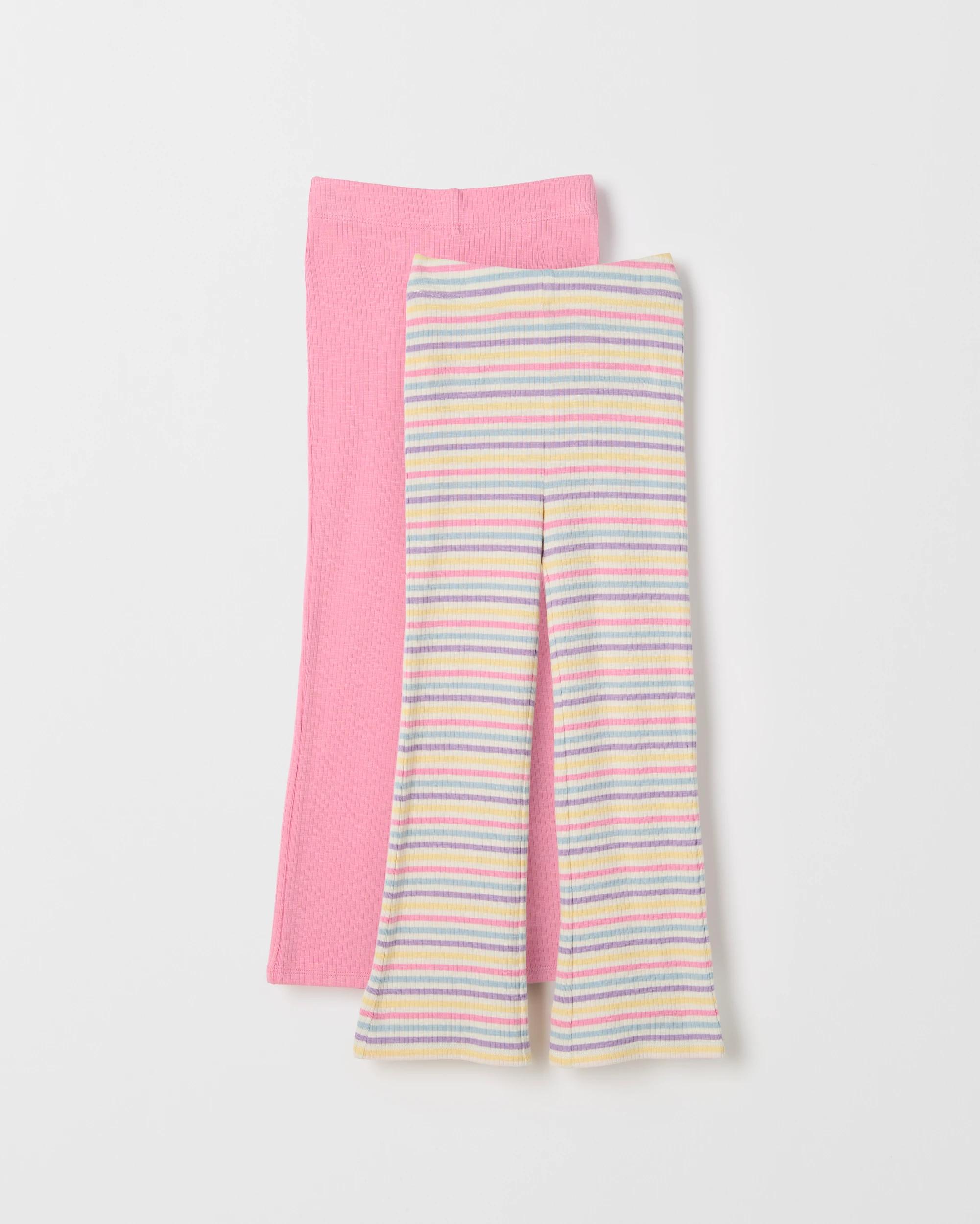 1 Target Kids 2 Pack Rib Knit Flare Leggings RAINBOW AOP PINK MULTI, 1 of 4