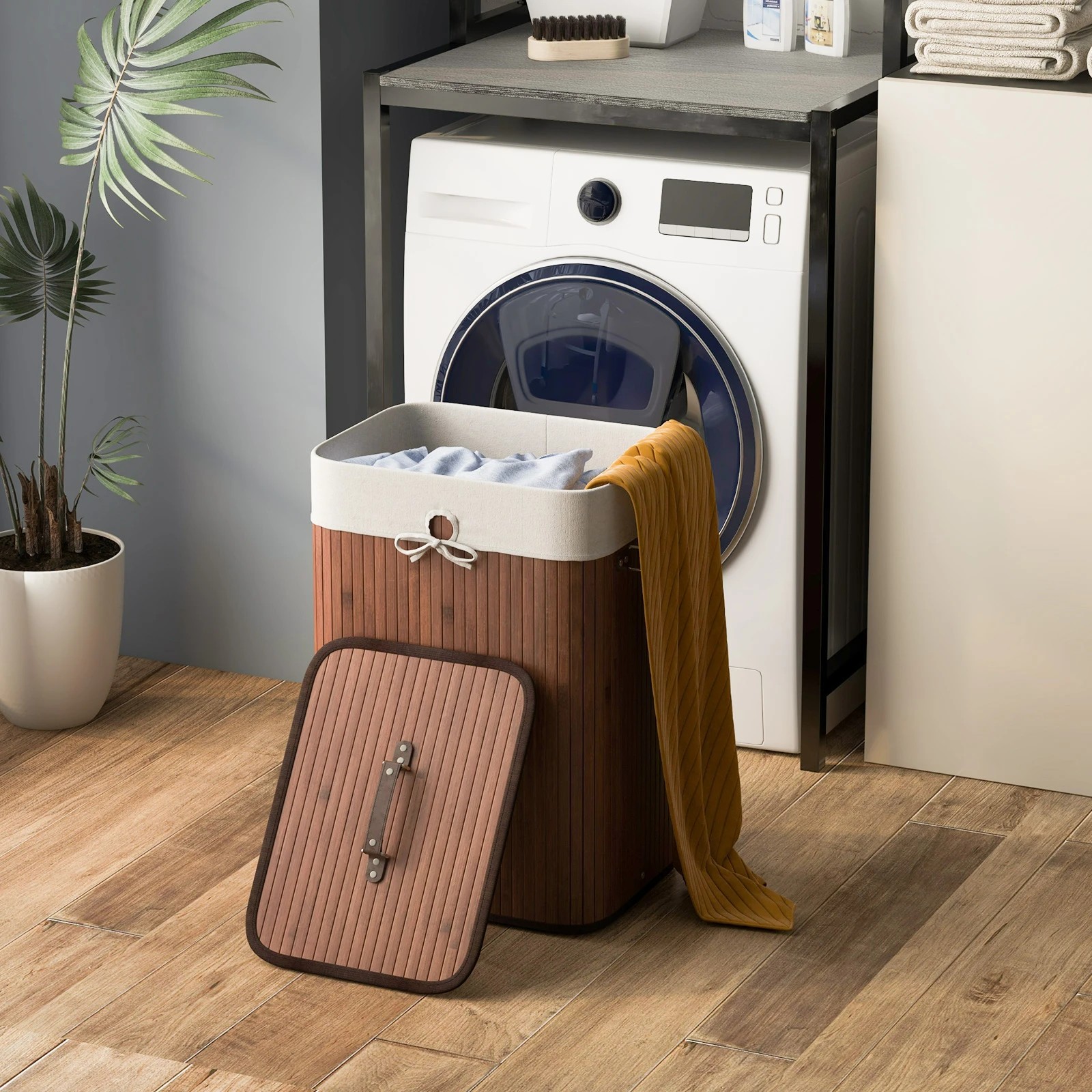 4 Costway 72L Bamboo Laundry Hamper Cloth Storage Basket Collapsible Bin Bathroom - Brown, 4 of 4