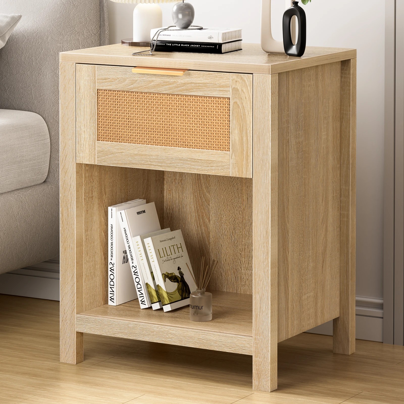 2 Alfordson Bedside Table Nightstand Side End 1 Drawer Storage Shelf - Wood, 2 of 10