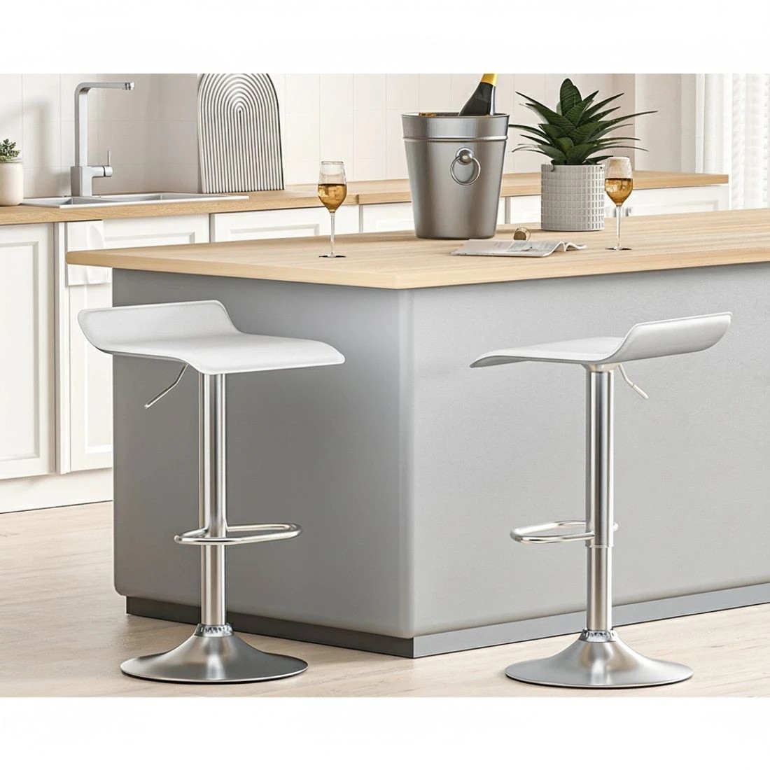 3 Artiss 4x Bar Stools Faux Leather Chair - White, 3 of 5