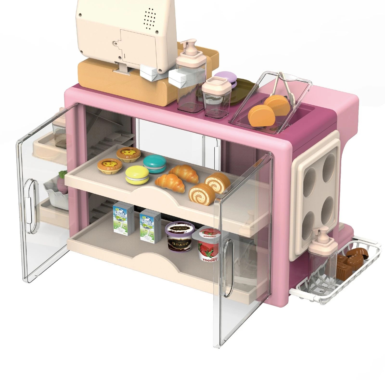 5 Ausway Kids Supermarket Role Playset with Scanner, Cash Register, Coffee Maker Play Food & Accessories, 5 of 7