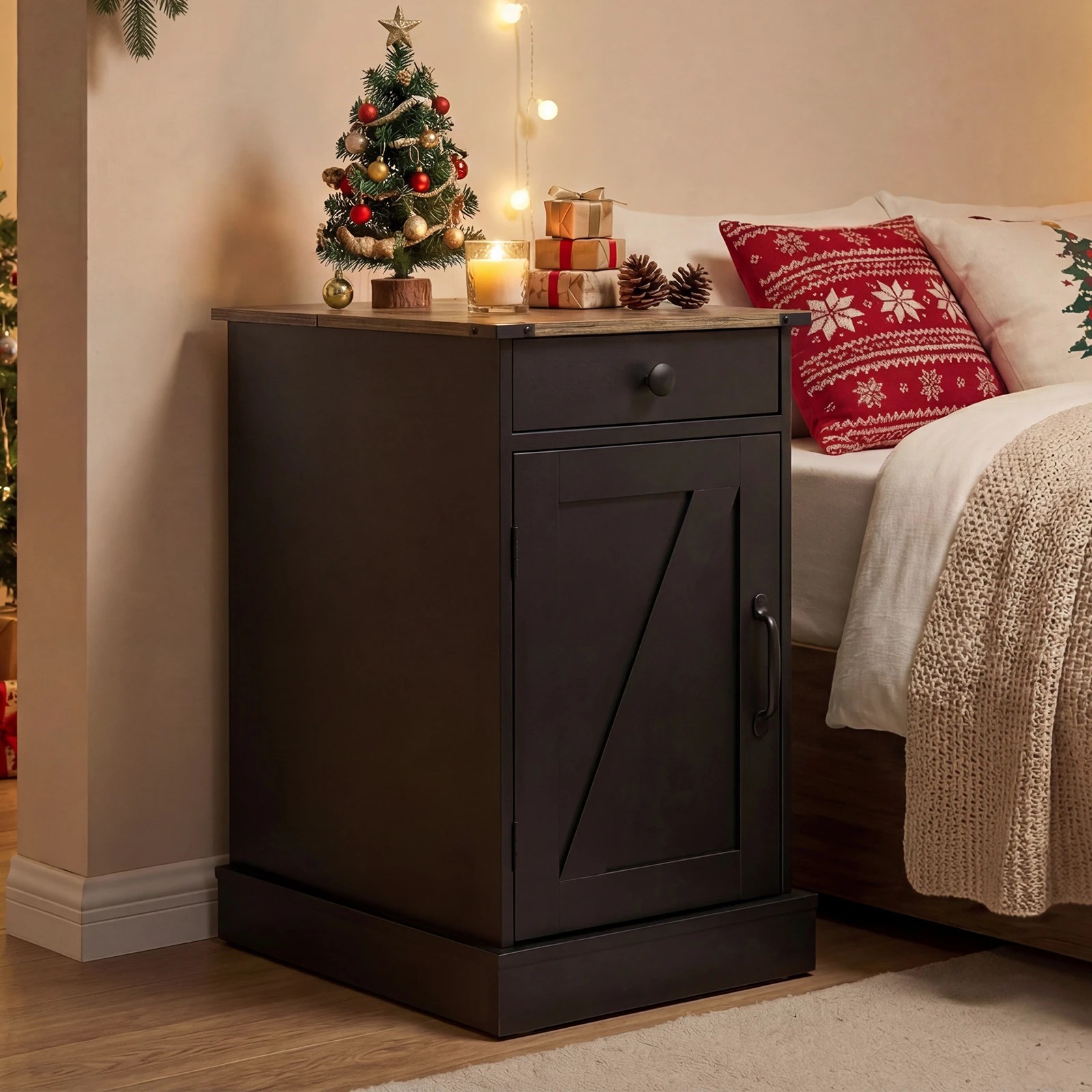 4 Costway Bedside Table w/Power Outlets Sofa Side Table - Black, 4 of 7