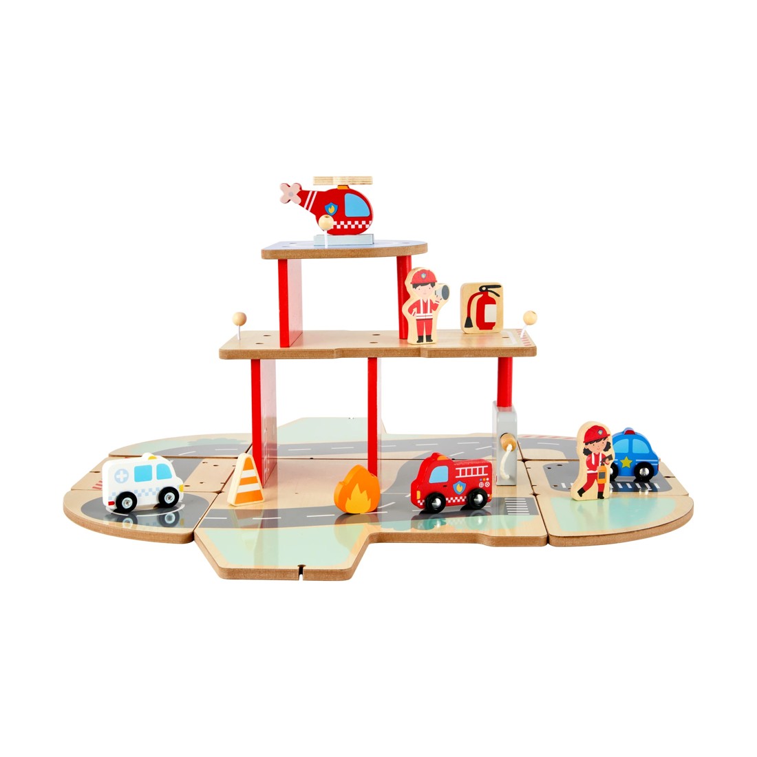 2 11 Piece Wooden Fire Station Playset, 2 of 8
