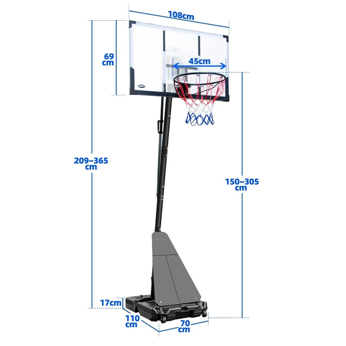 2 Genki Adjustable Height Portable Basketball Hoop System Backyard - Multi, 2 of 7