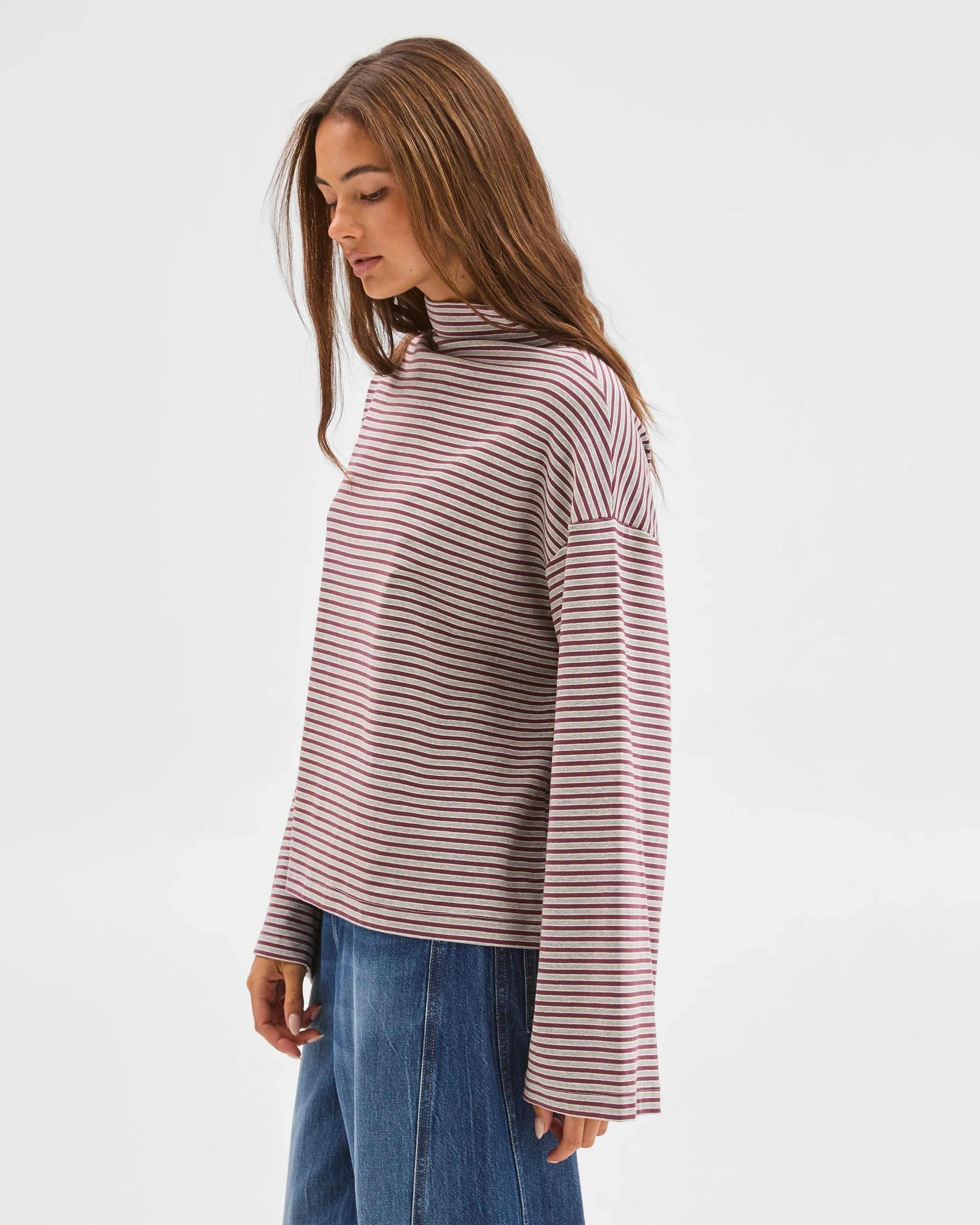 5 Lily Loves Australian Cotton High Neck Long Sleeve T-Shirt BURGUNDY, 5 of 6