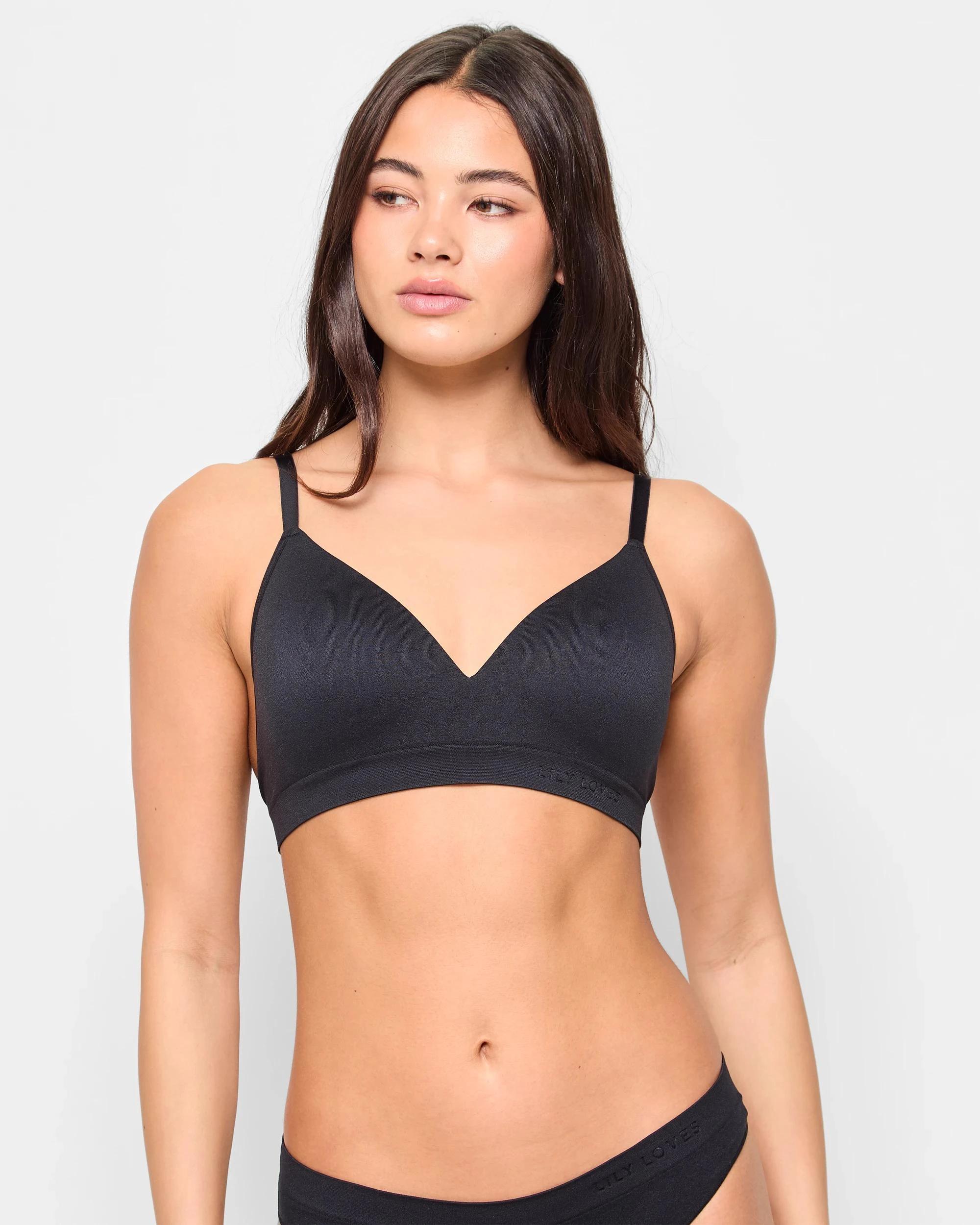 1 Lily Loves Seamfree Embossed Wirefree T-Shirt Crop Bra BLACK, 1 of 4