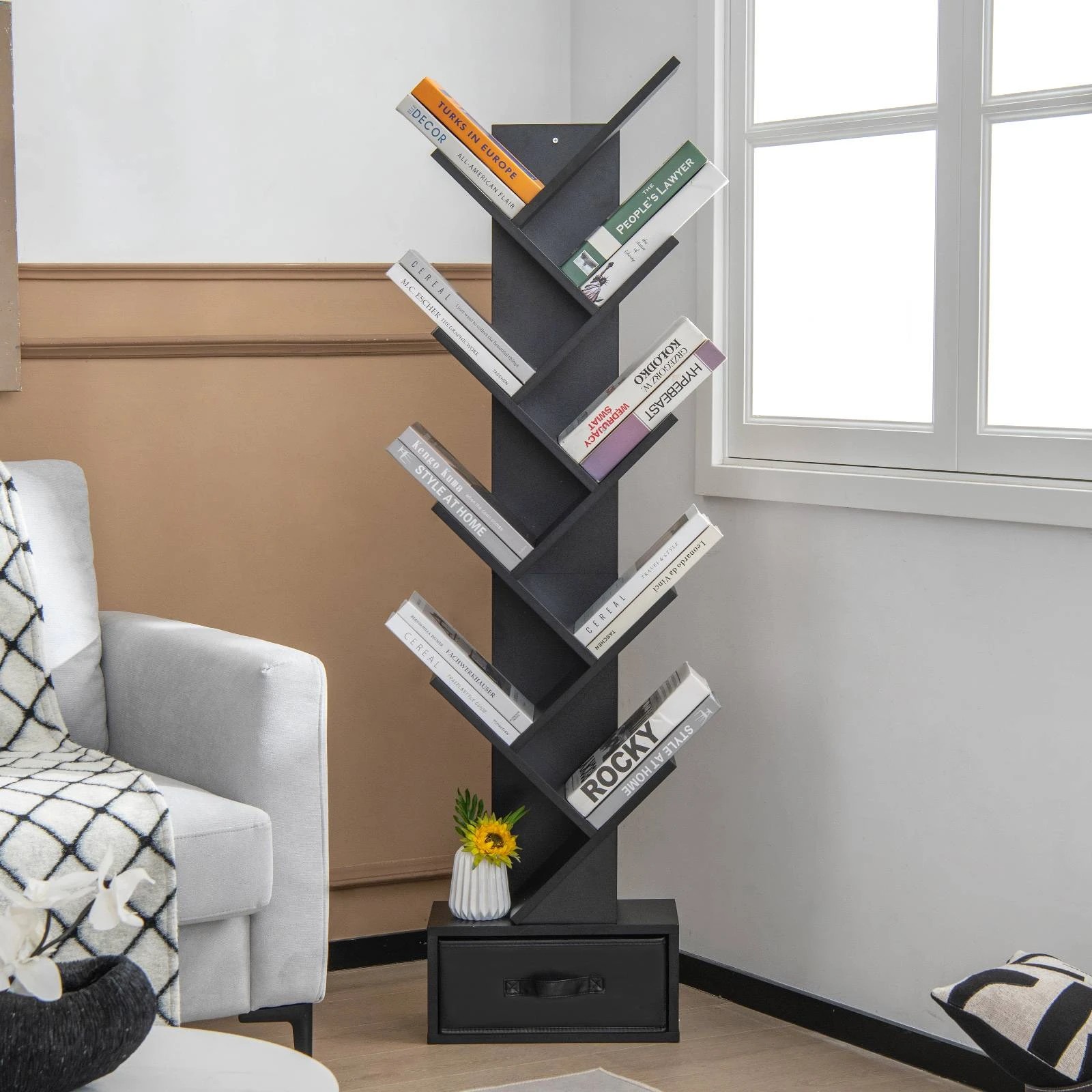 4 Costway Tree Bookshelf CD Display Rack Storage Organizer, 4 of 4