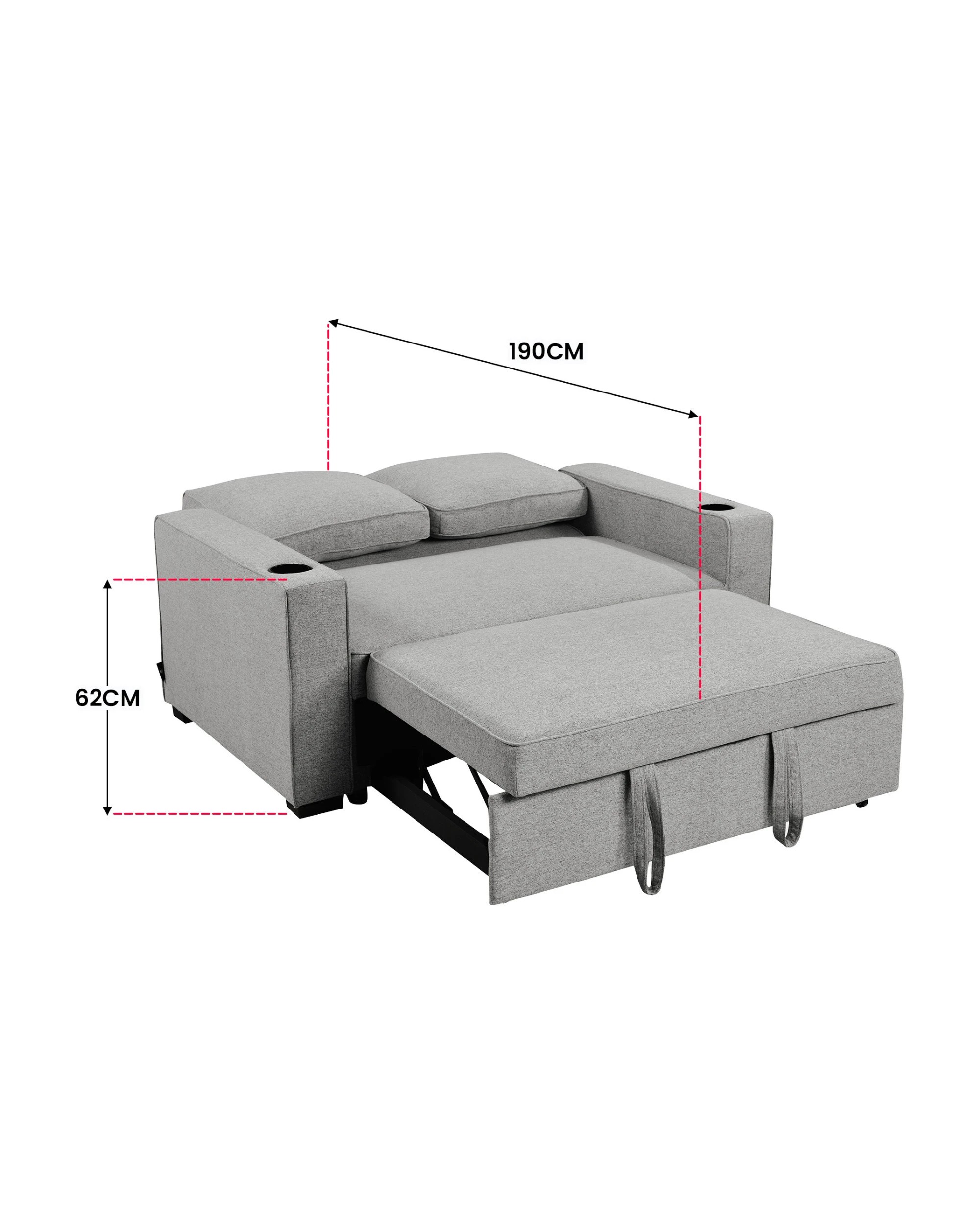 4 Sarantino Hoffman Linen Sofa Bed With Cushions And Cup Holders Light Grey, 4 of 10