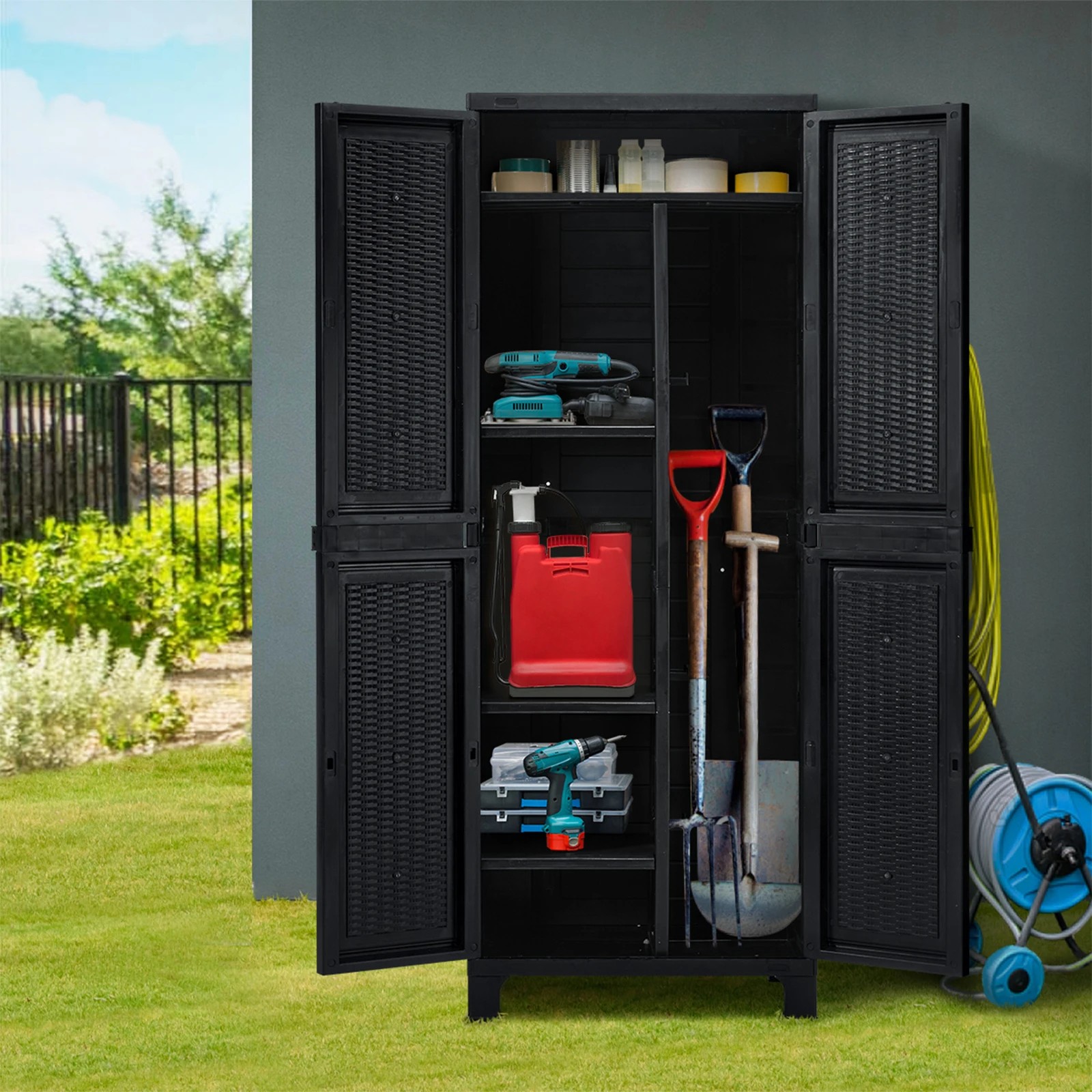 4 Livsip Outdoor Storage Cabinet Box Cupboard Garage Garden Adjustable Tall - Black, 4 of 7