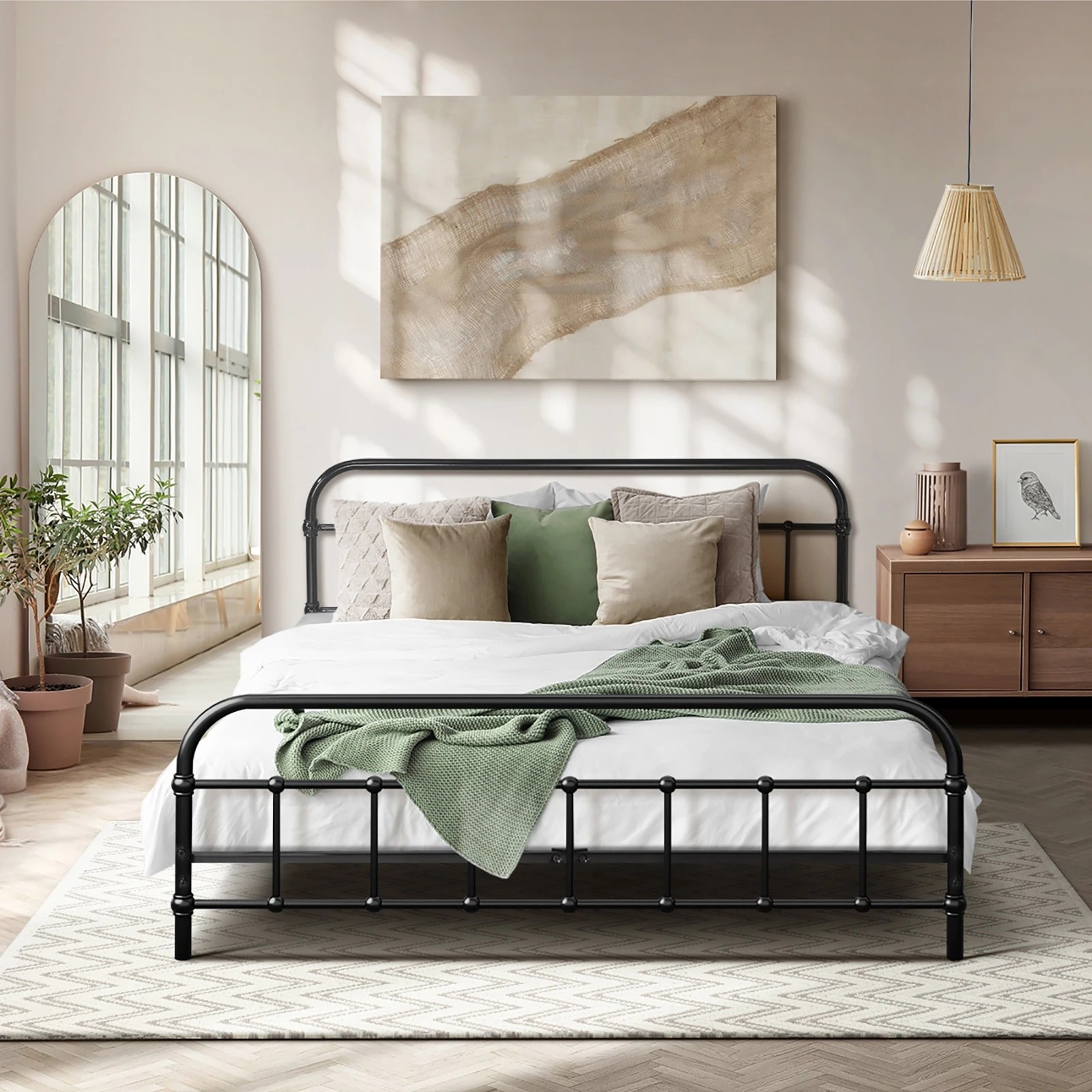 3 Oikiture Metal Bed Frame Double Size Bed Base Platform
 - Black, 3 of 9