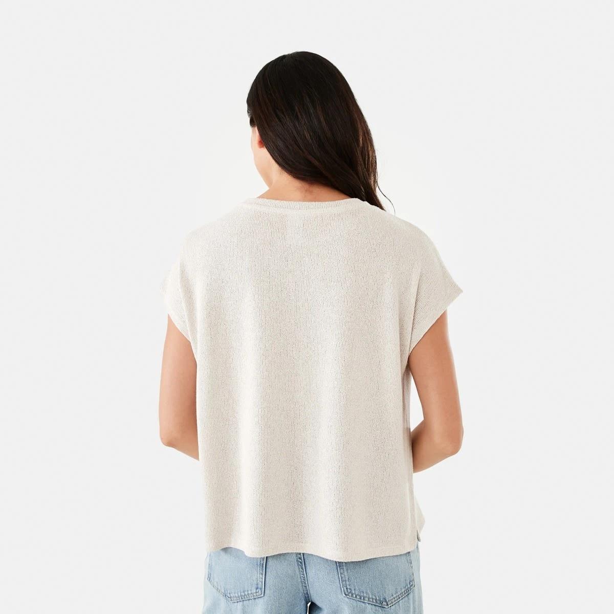 3 Short Sleeve Textured Extended Sleeve Top Nat Beige, 3 of 6