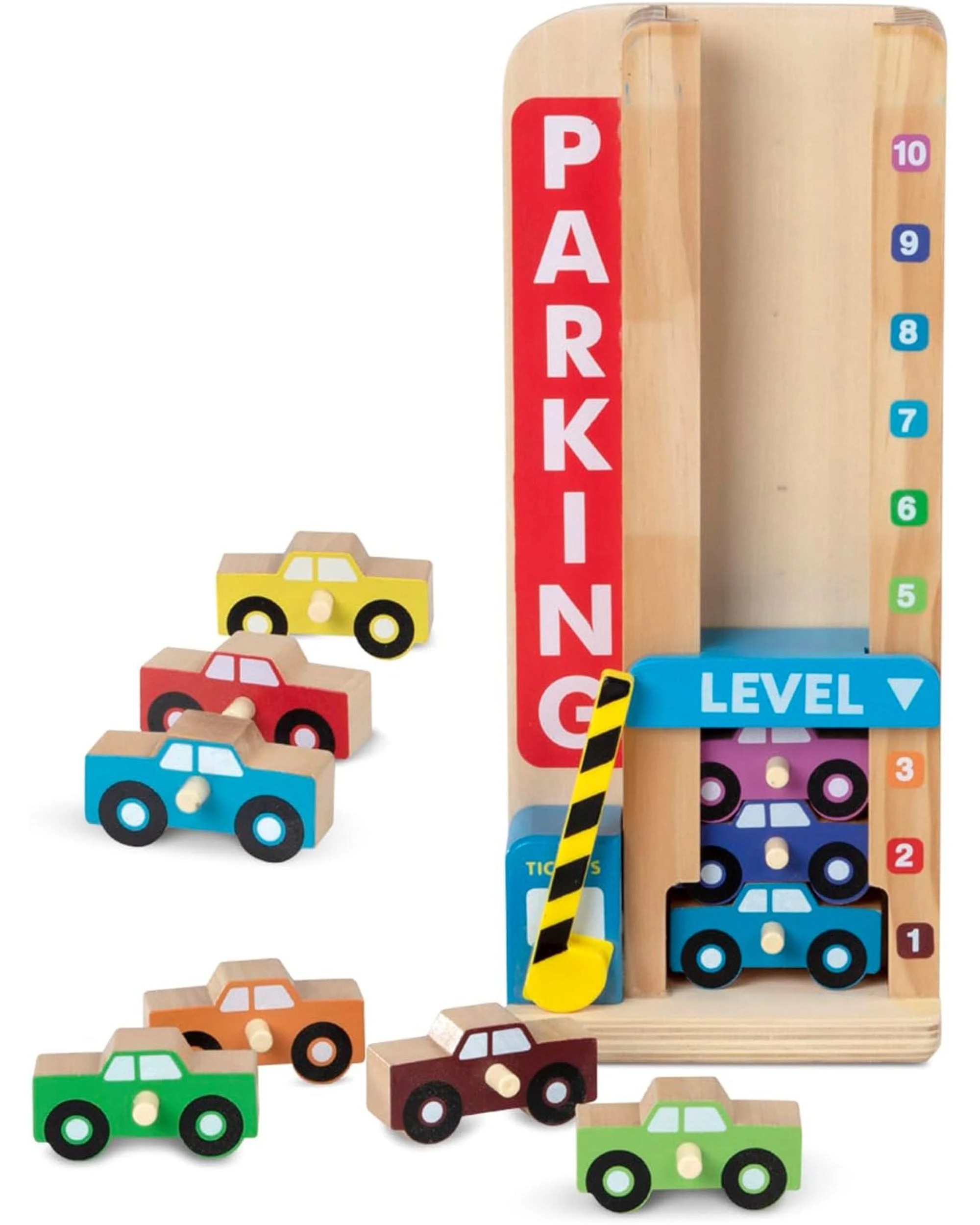3 Melissa and Doug Stack and Count Wooden Parking Garage with 10 Cars, 3 of 4
