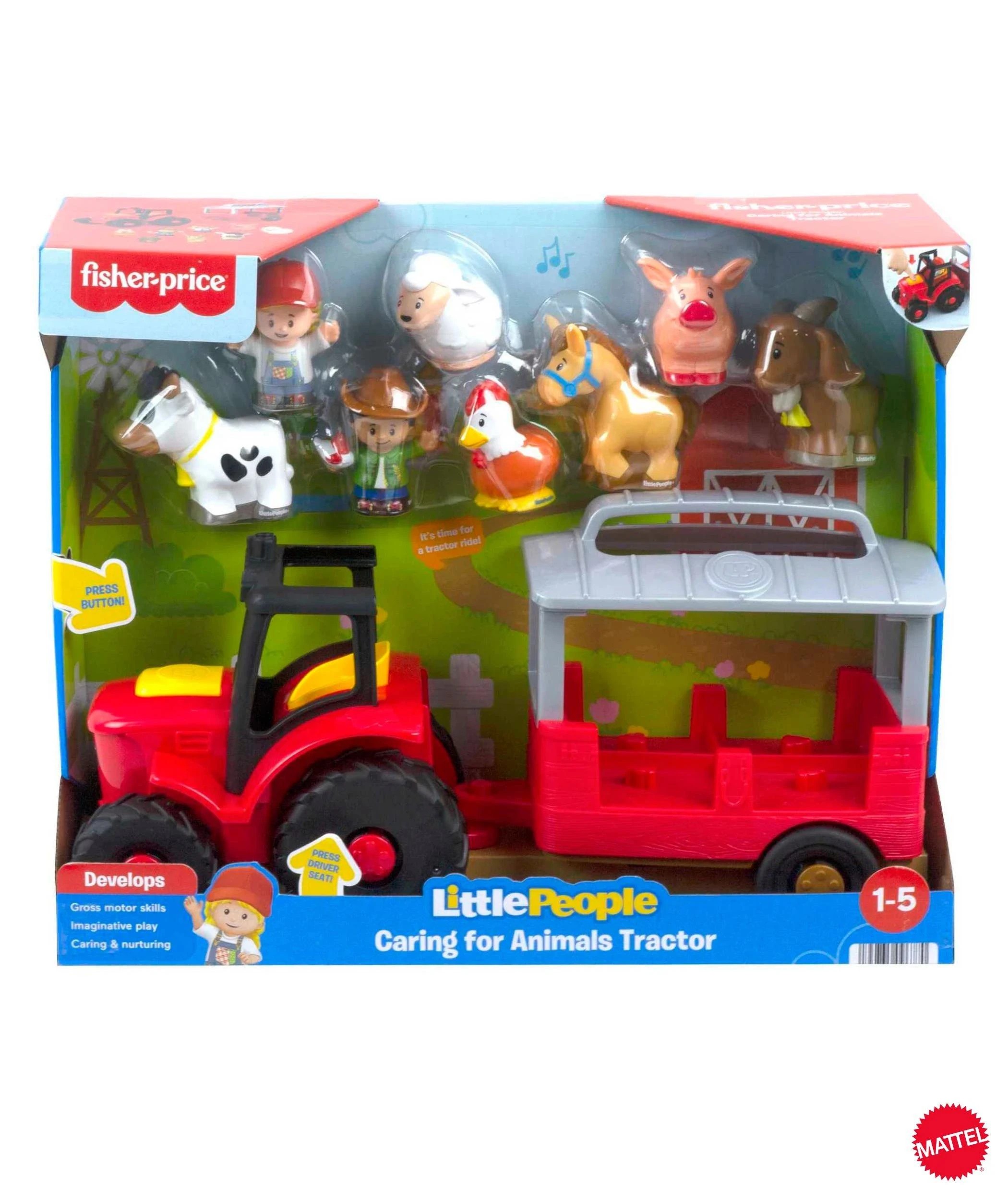 1 Fisher Price Mattel Little People Caring for Animals Tractor Gift Set Musical Farm Truck - Multi, 1 of 6