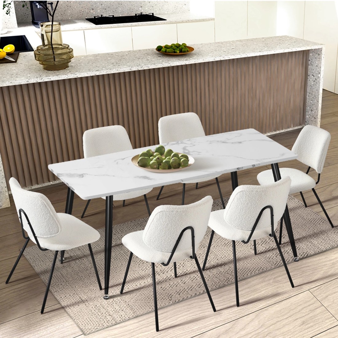 4 Oikiture 4x Dining Chair Vintage Retro Sherpa Kitchen Padded Lounge - White, 4 of 9