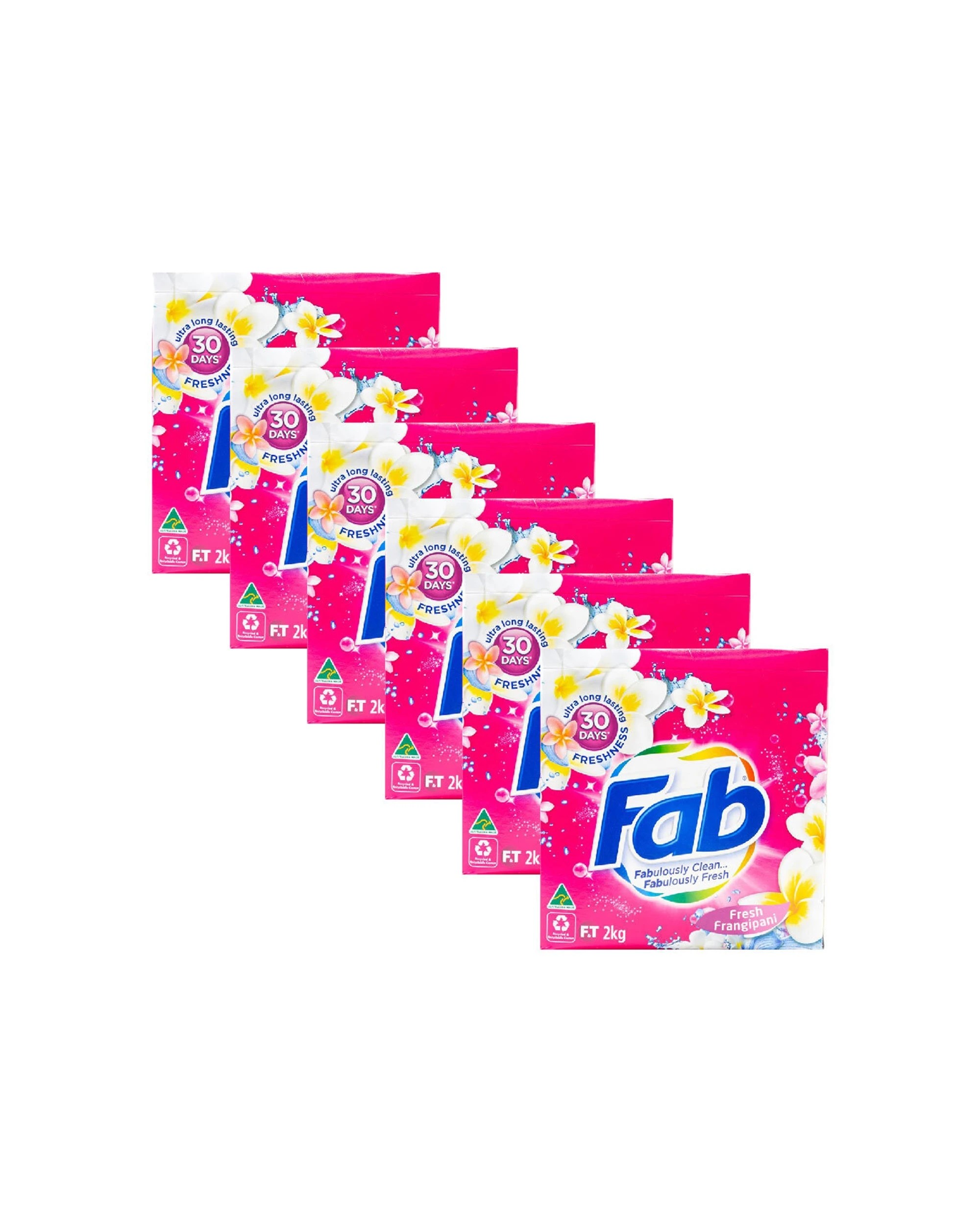 1 FAB 6PK Fab Laundry Powder Fresh Frangipani Front Top Loader Clean 2kg - Multi, 1 of 5