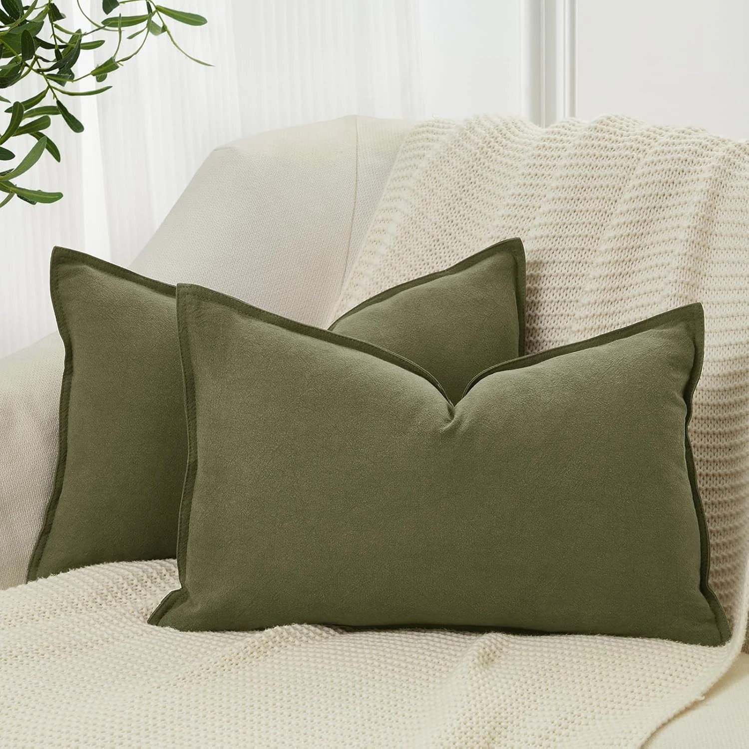 1 Gioia Casa 2-Pack Linen-Cotton Blend Cushion Covers 30x50cm - Olive Green, 1 of 4