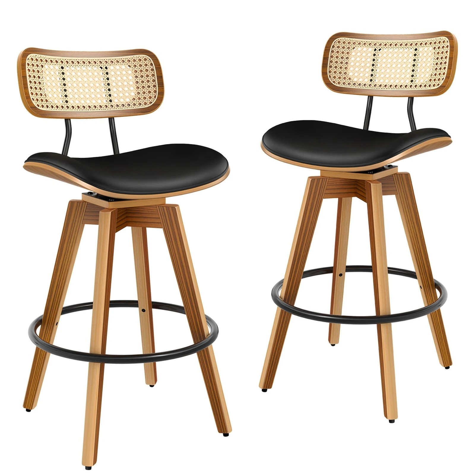 10 Alfordson 4x Bar Stools Kitchen Vintage Leather Seat Rattan Chair - Black, 10 of 10