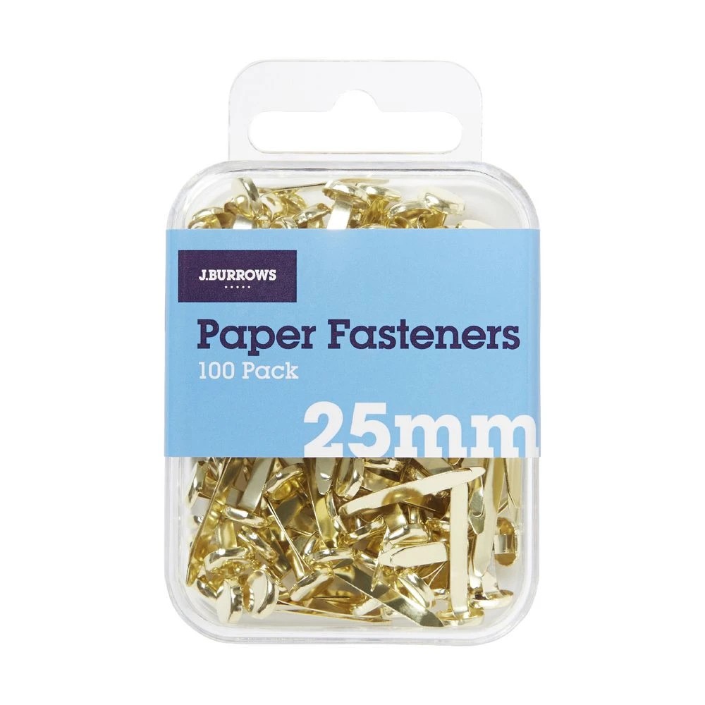 3 J.Burrows 25mm Paper Fasteners Gold 100 Pack, 3 of 3