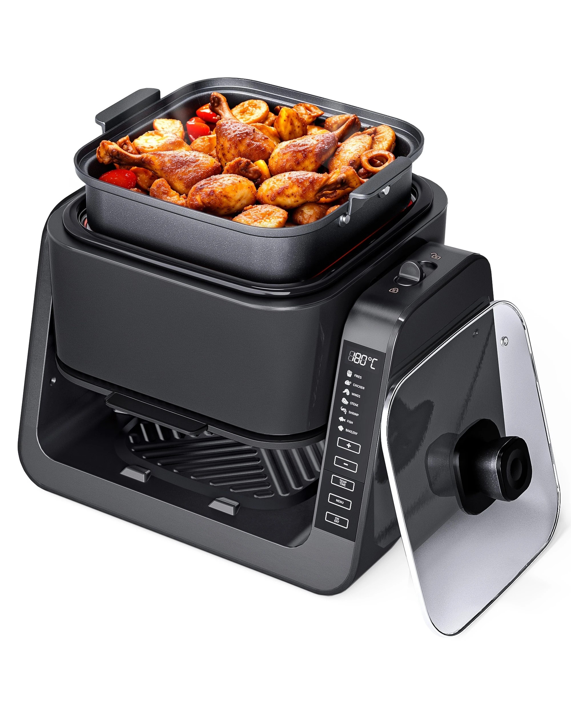3 Advwin 6L Dual Zone Air Fryer, Top BBQ Grill & Bottom Fryer - Black, 3 of 7