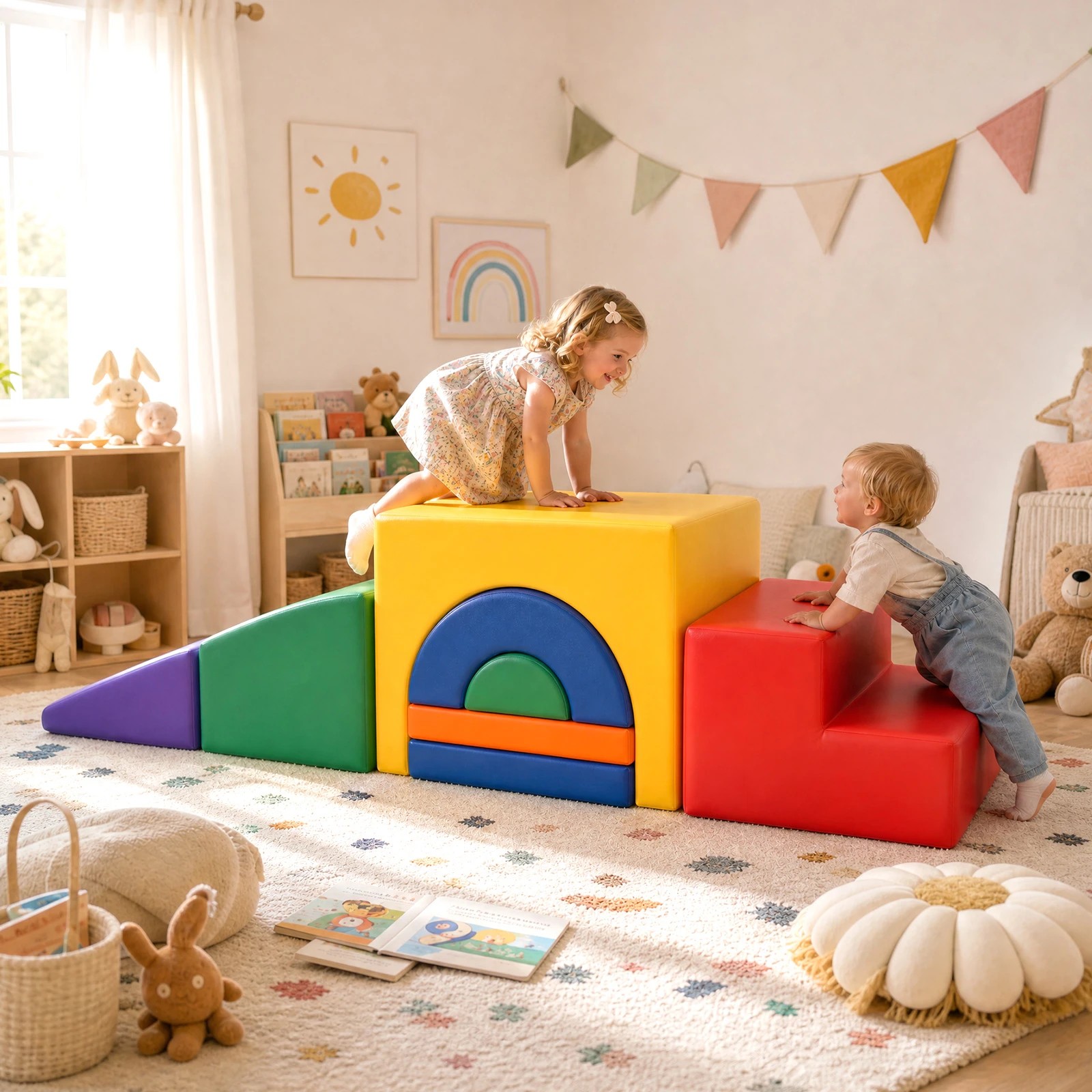 5 Advwin 7-Piece Kids Foam Blocks Play Set Toddler Play Couch Modular Climb & Crawl Floor Playset w/Anti-Slip Base - Multi, 5 of 6