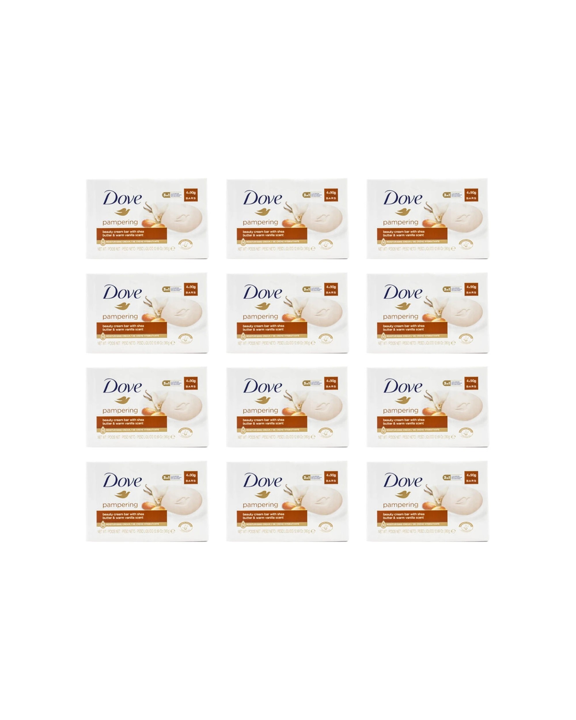 1 Dove 12 x 4pc Beauty Bar 90g Shea Butter Warm Vanilla Scent - White, 1 of 3