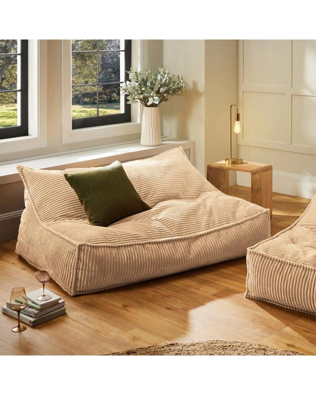 Cadence & Co. Wilde Ribbed Luxe Fleece Double Sofa Bean Bag Lounge Cover - Natural 