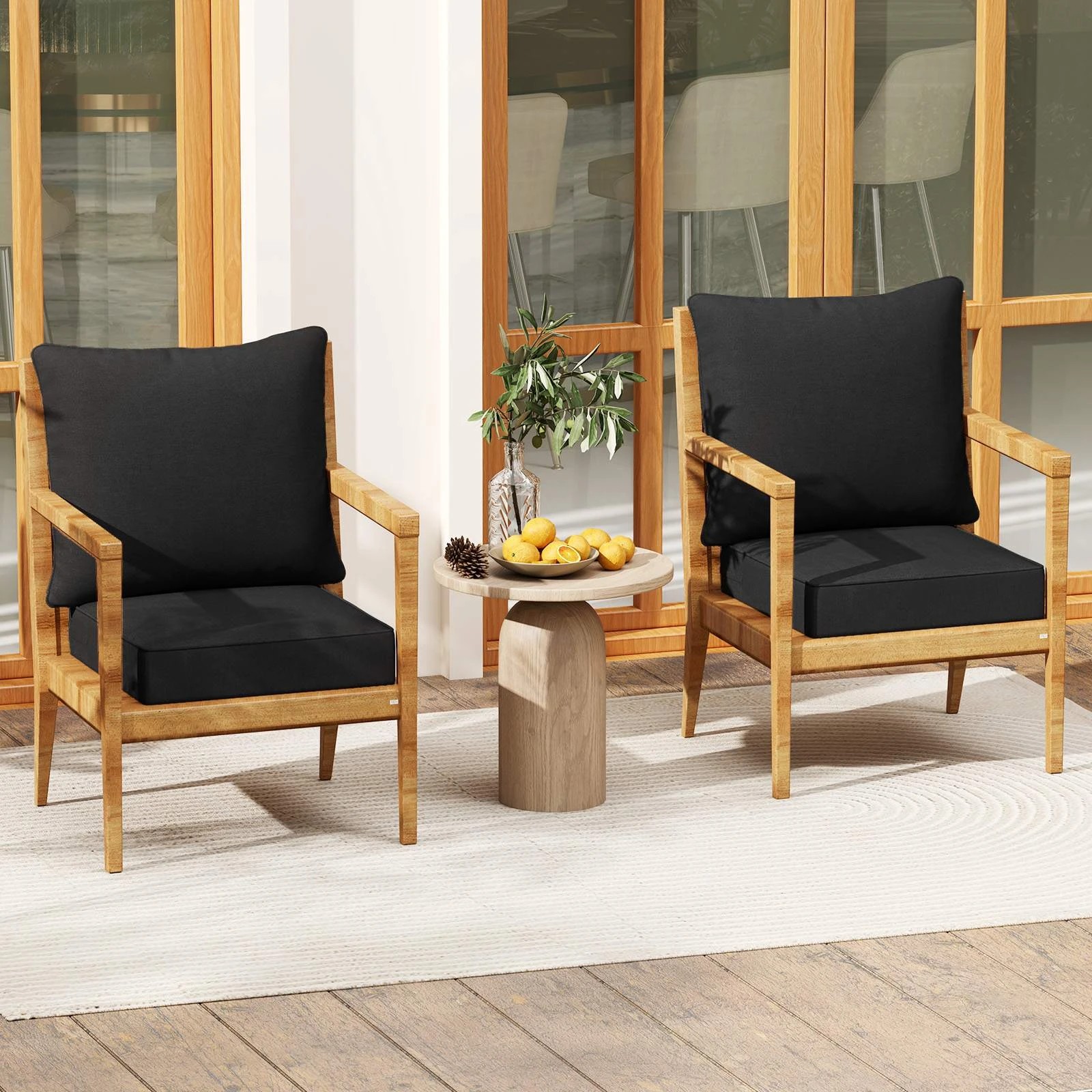 2 Costway Lounge Chair Cushion Set Indoor Outdoor Seat Pads Detachable Patio Furniture Cushions - Black, 2 of 3