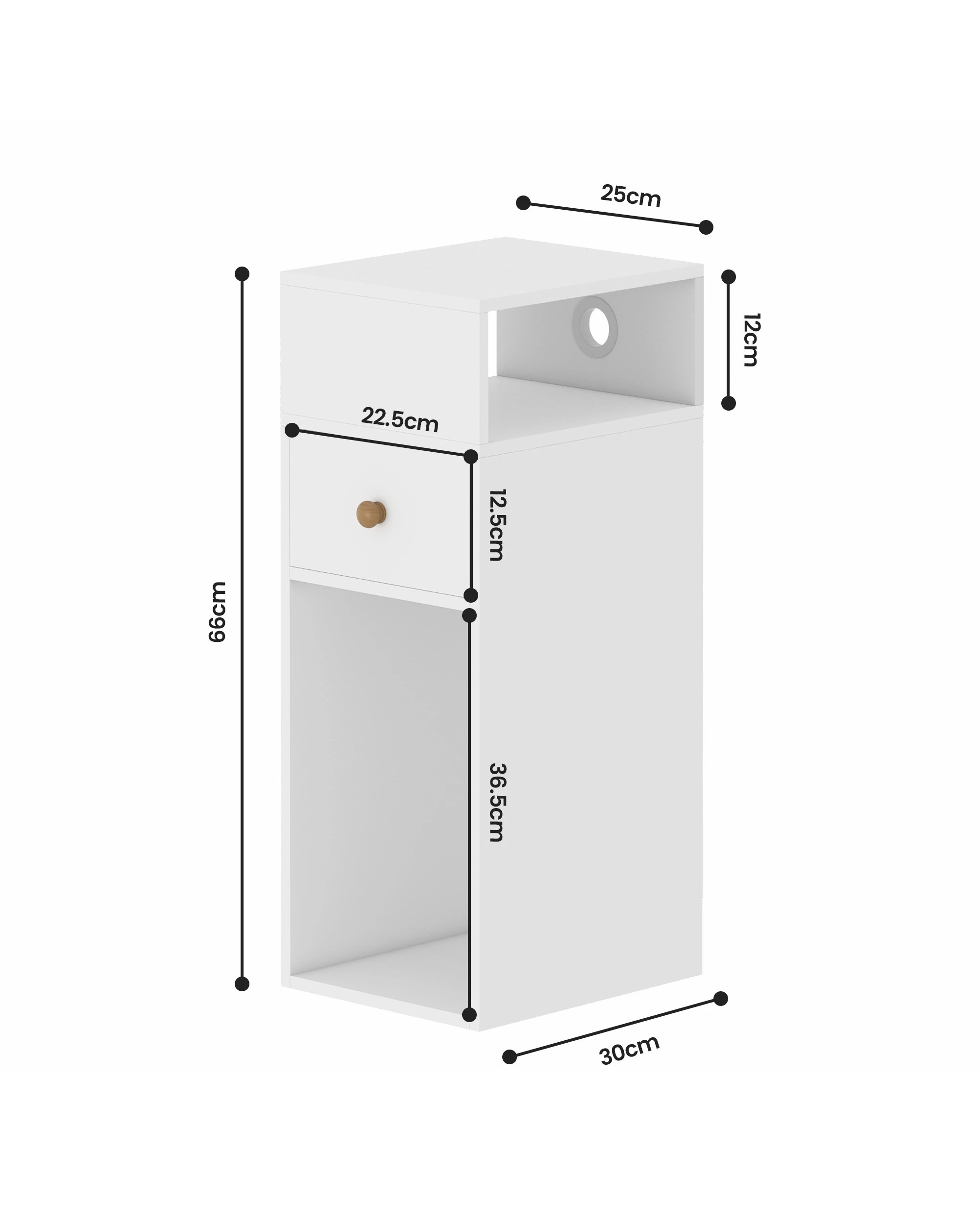 2 Ufurniture 2PCS Wooden Side Table w/ Cable Port Narrow End Table Drawer & Shelf - White, 2 of 7