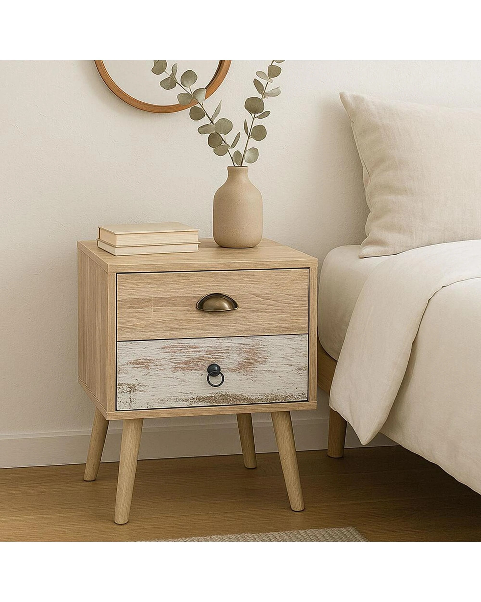 7 Set of 2 Luka 2 Drawer Bedside Table White Washed and Oak, 7 of 10