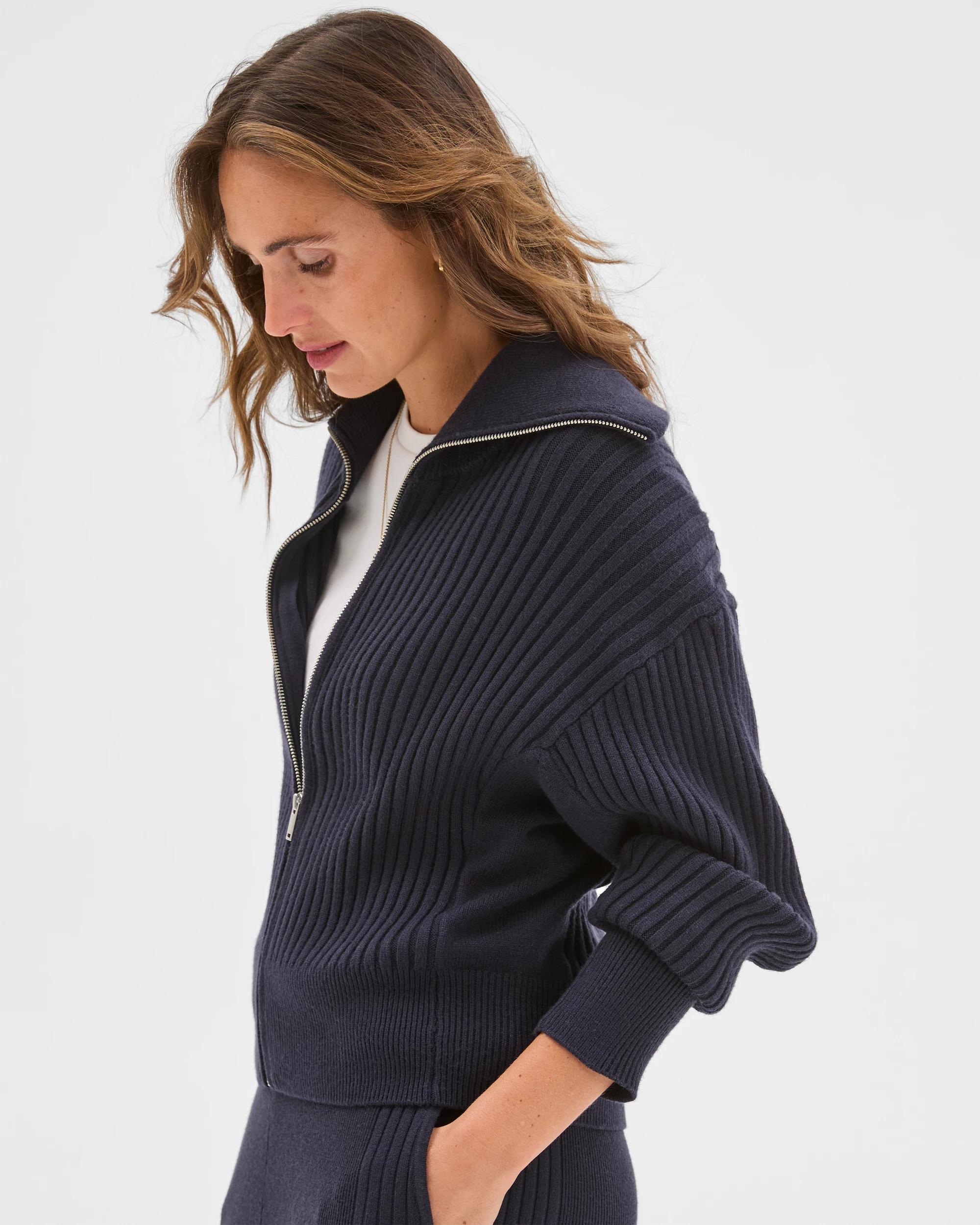 3 Target Woman Clean Knit Rib Zip Through Jumper NAVY MARLE, 3 of 6