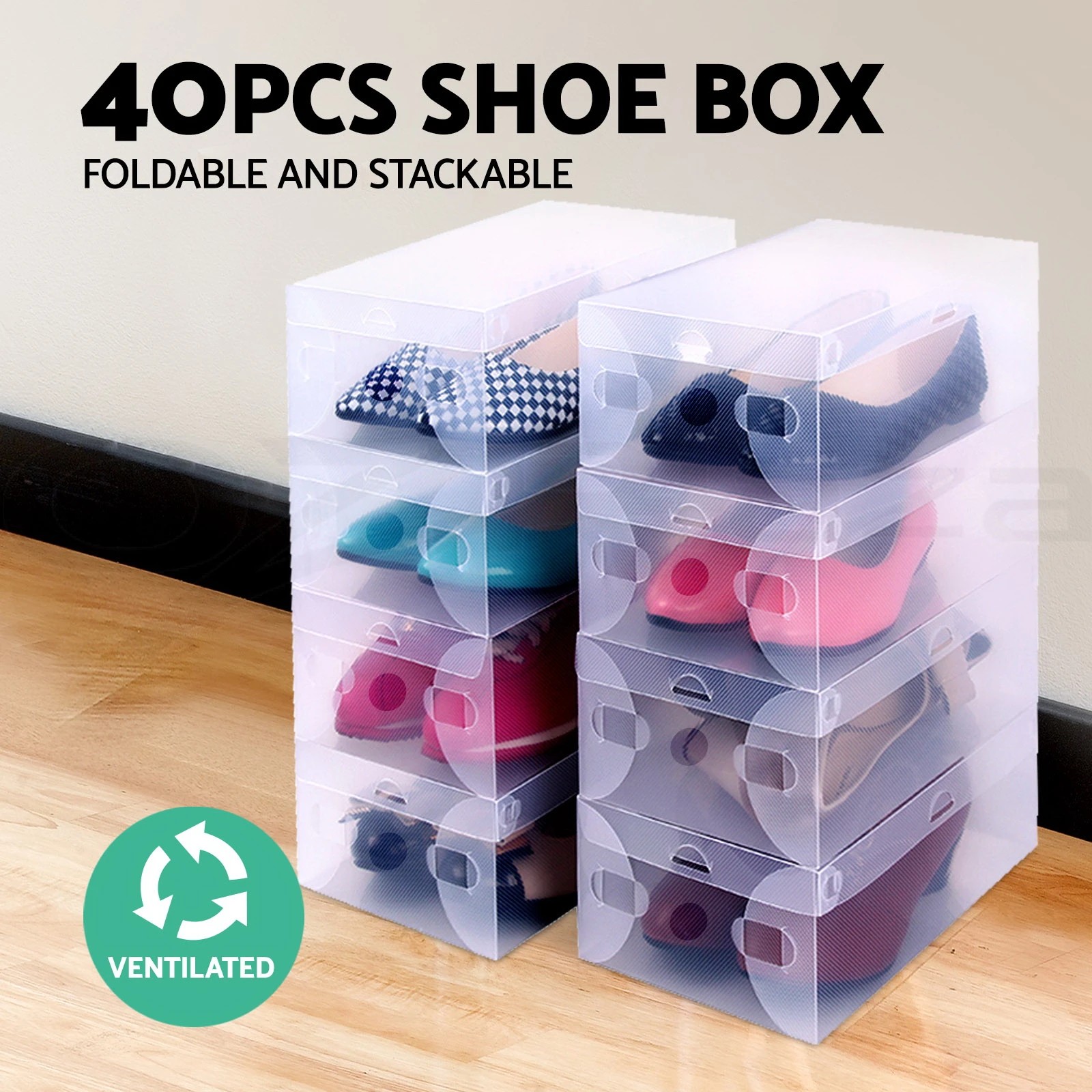 4 Artiss 40X Shoe Box Storage Clear Case Foldable Stackable - White, 4 of 8